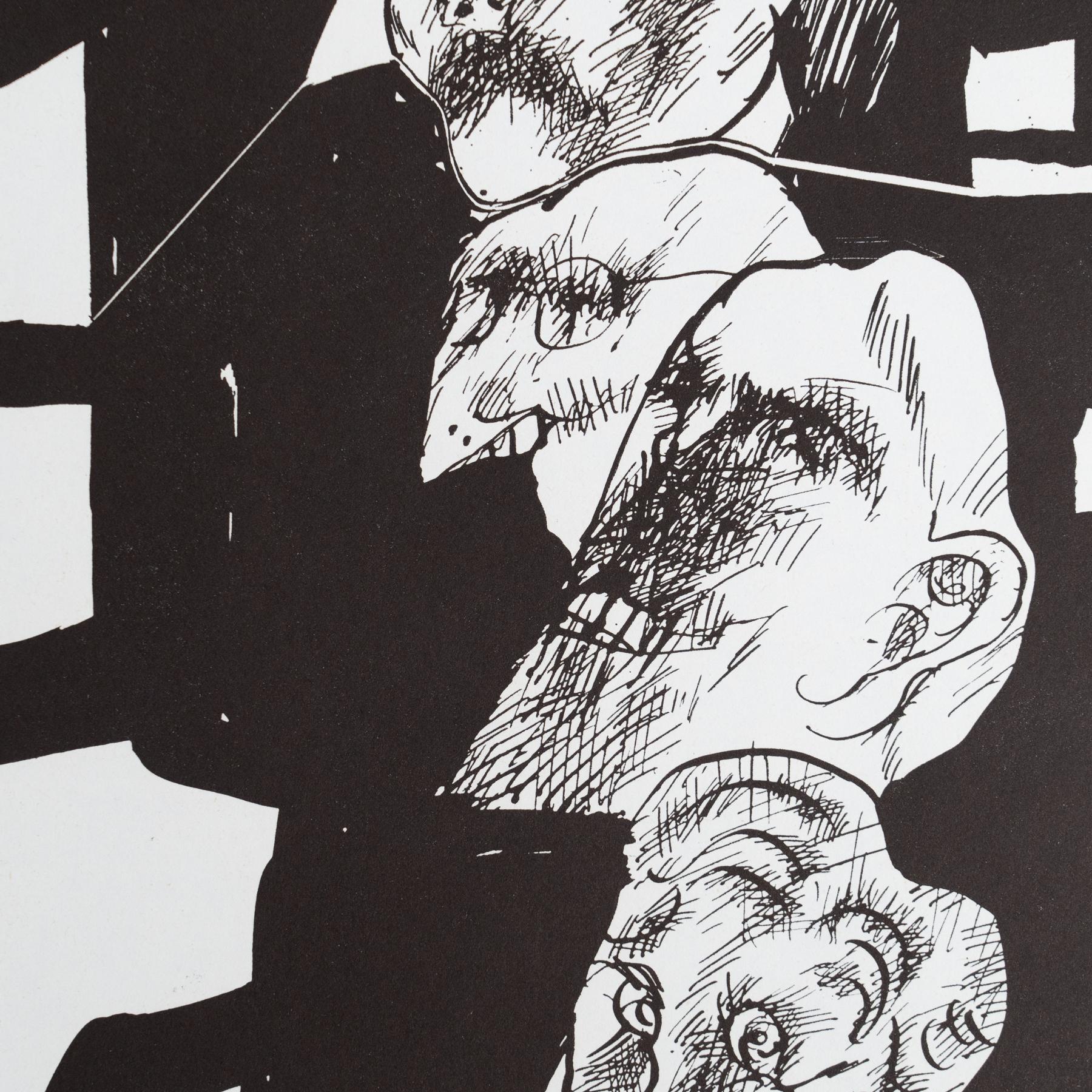 Horst Janssen Signierter Druck - Munchen, Surrealistische Schwarz-Weiß-Kunst (Papier) im Angebot
