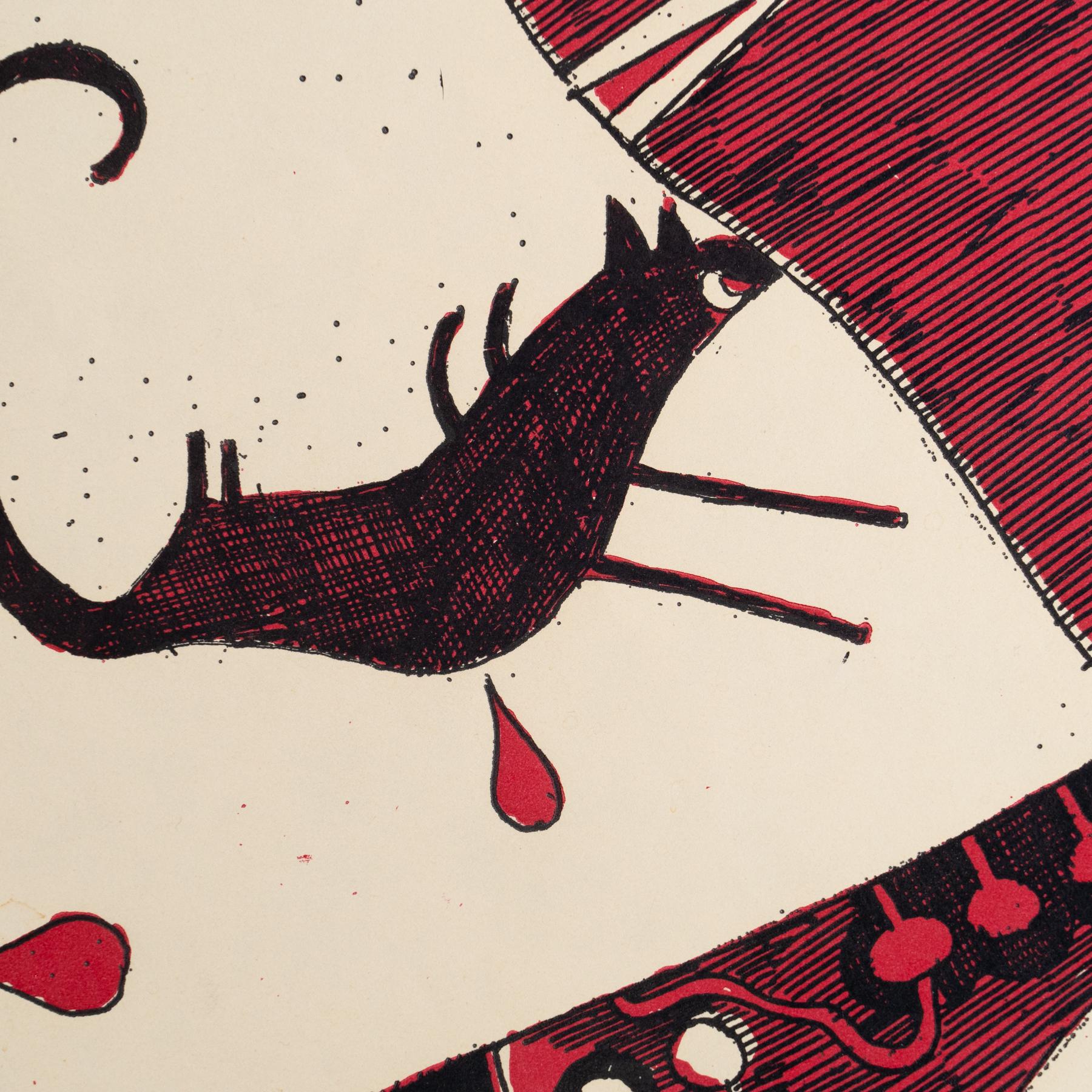 Lámina firmada por Horst Janssen - Llamativa obra de arte roja y negra de los años 60 en venta 4