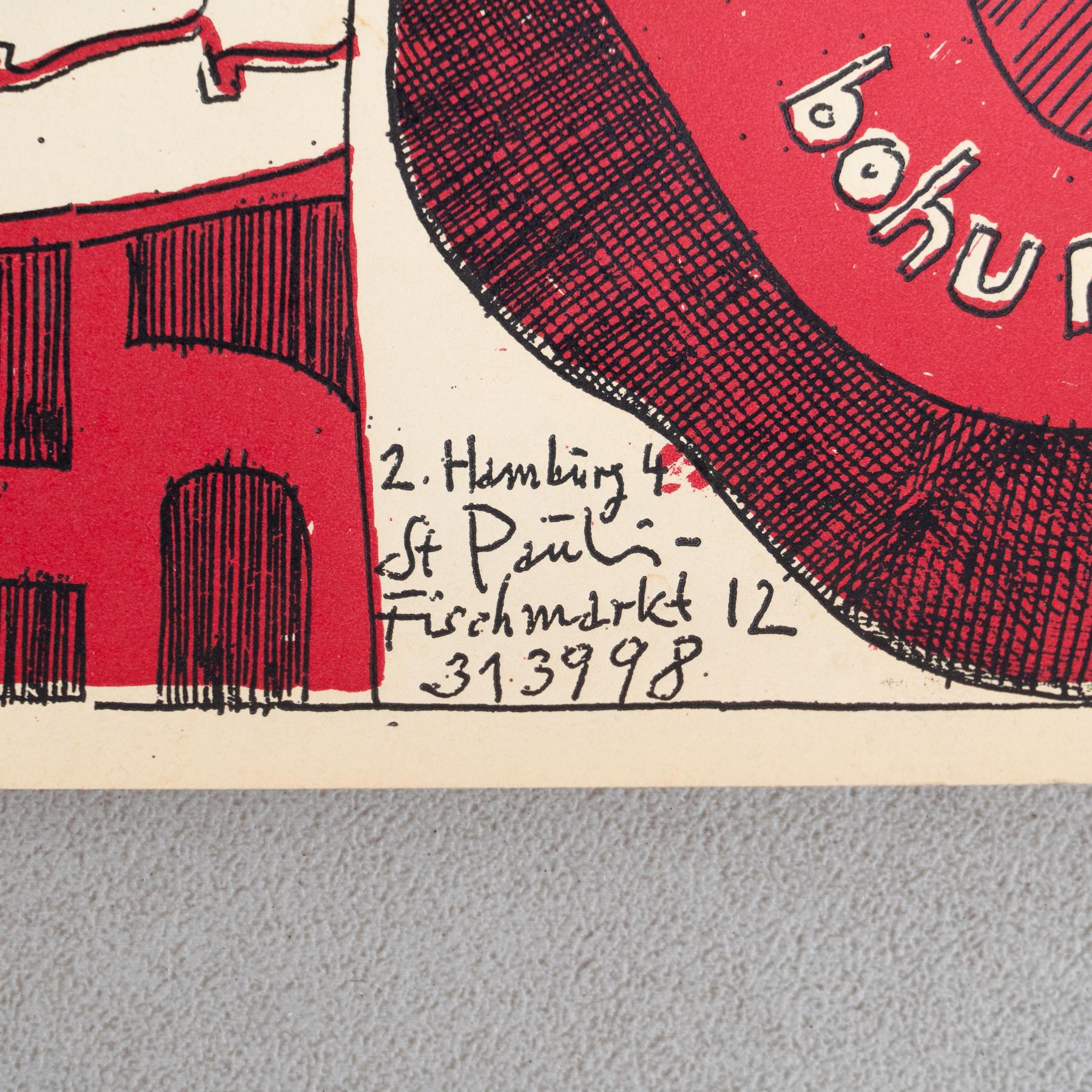 Lámina firmada por Horst Janssen - Llamativa obra de arte roja y negra de los años 60 en venta 6