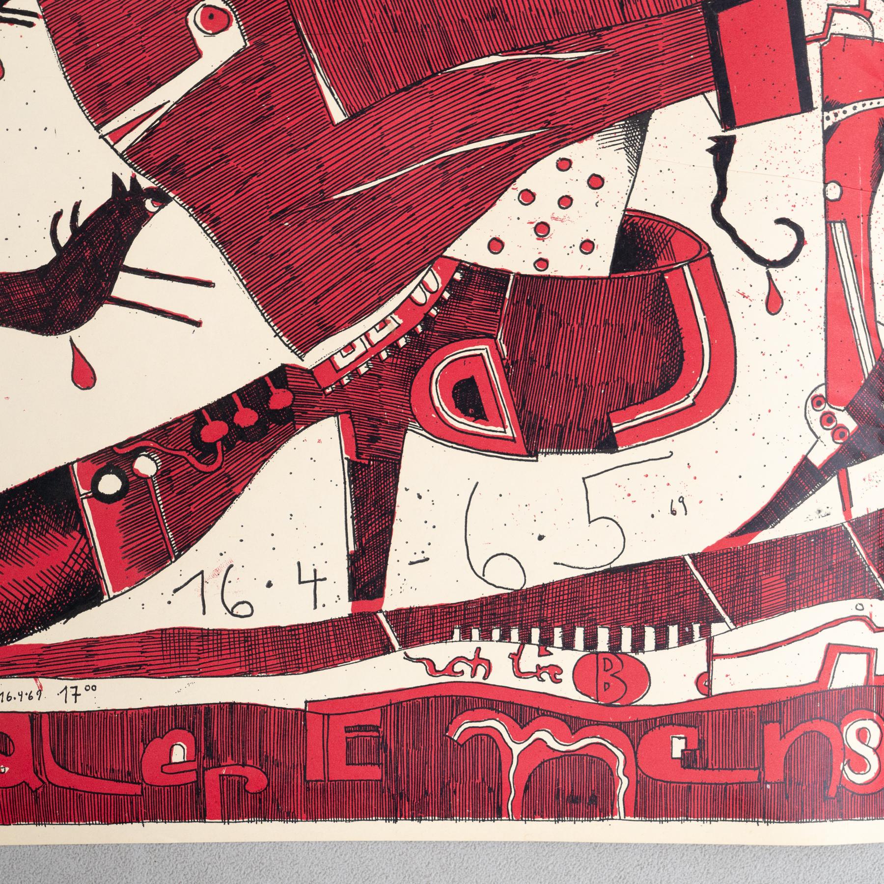 Lámina firmada por Horst Janssen - Llamativa obra de arte roja y negra de los años 60 Moderno de mediados de siglo en venta