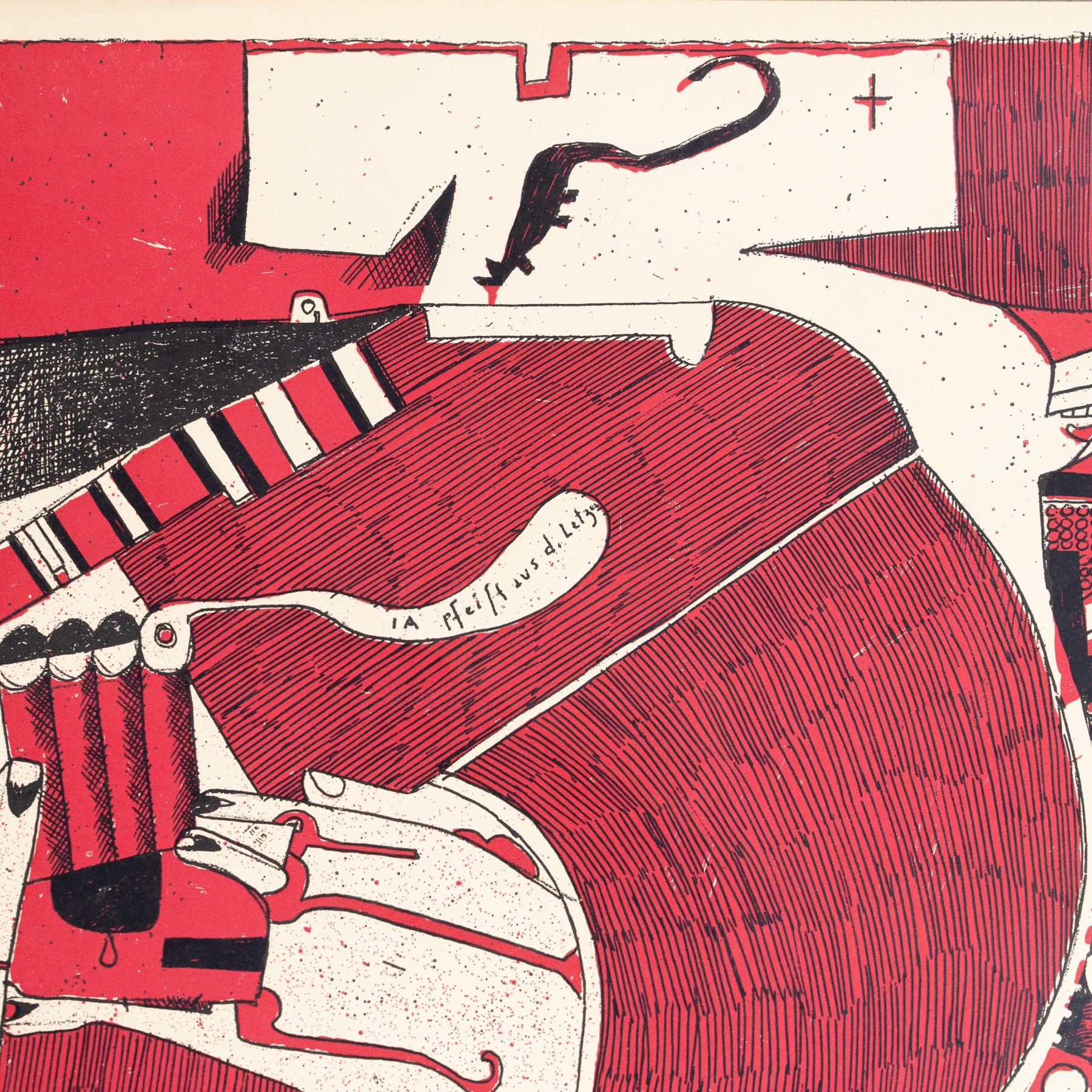 Lámina firmada por Horst Janssen - Llamativa obra de arte roja y negra de los años 60 mediados del siglo XX en venta