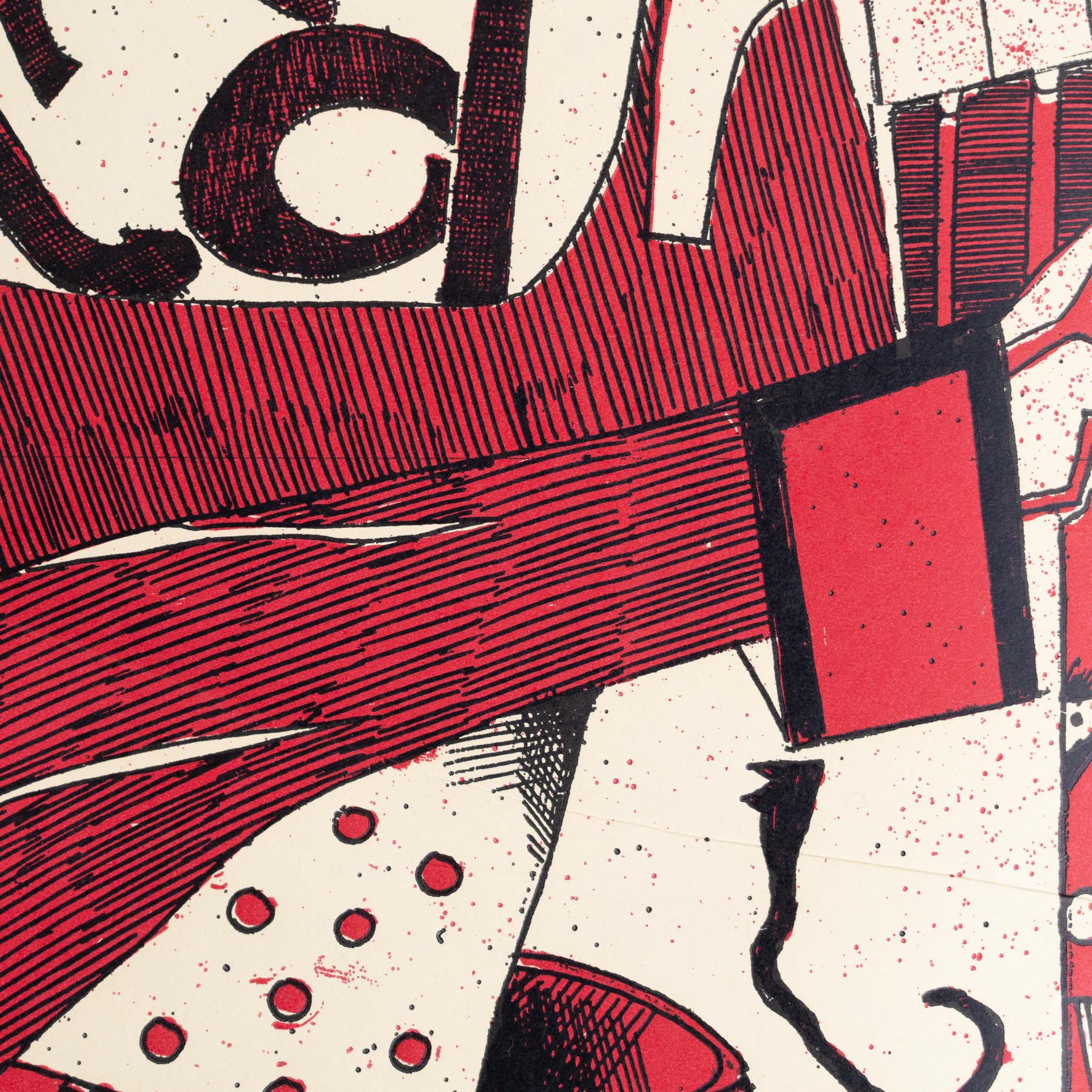 Lámina firmada por Horst Janssen - Llamativa obra de arte roja y negra de los años 60 en venta 1