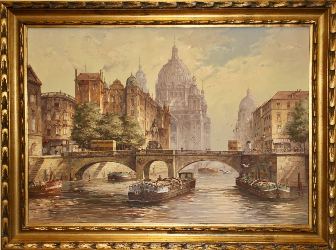 Horst Miesler, View of the Berlin Cathedral and the Spree.

Dimensions without frame 60.5 cm x 85 cm
Dimensions with frame 73.5 cm 98.5 cm