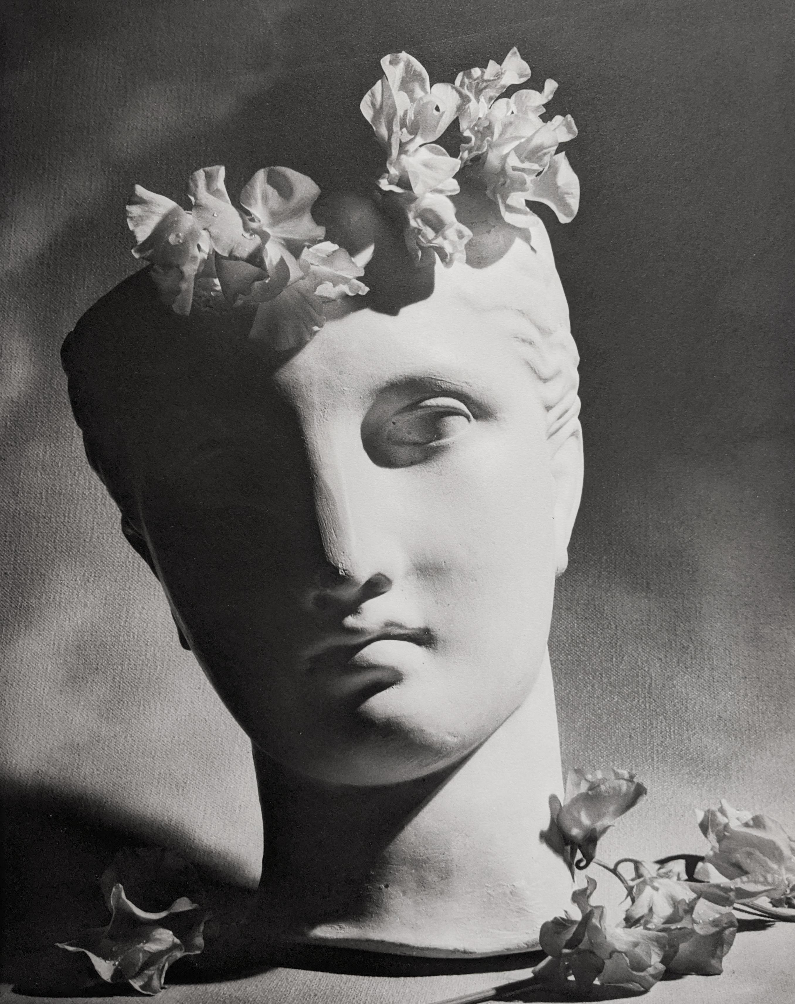 Horst P. Horst Black and White Photograph - Classical Bust with Orchids