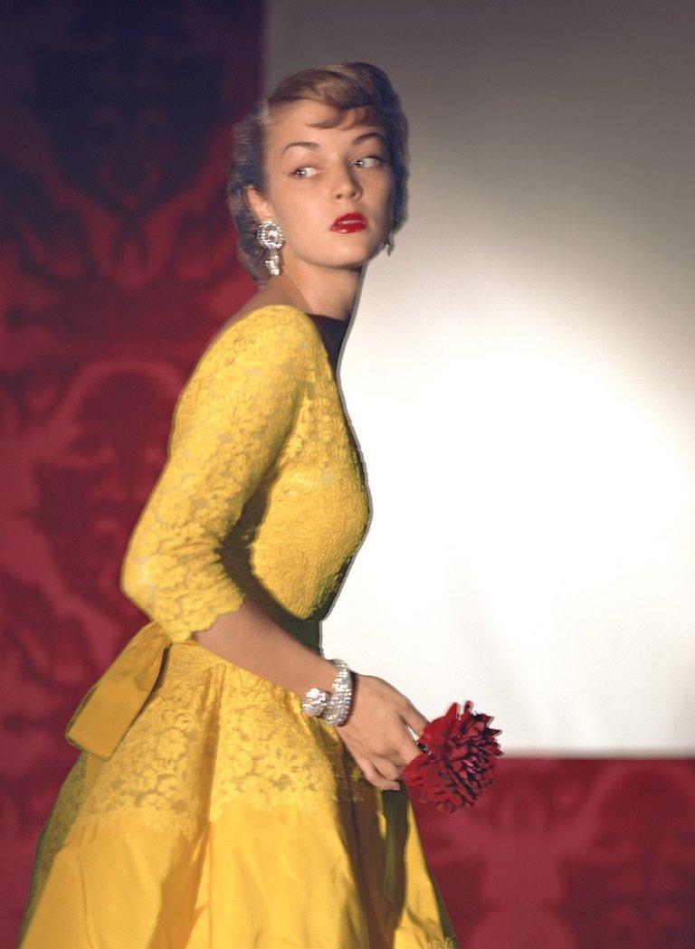 Fashion in Colour -Dress by Henri Bendel, Jewelry by Harry Winston, Medium Print - Modern Photograph by Horst P. Horst