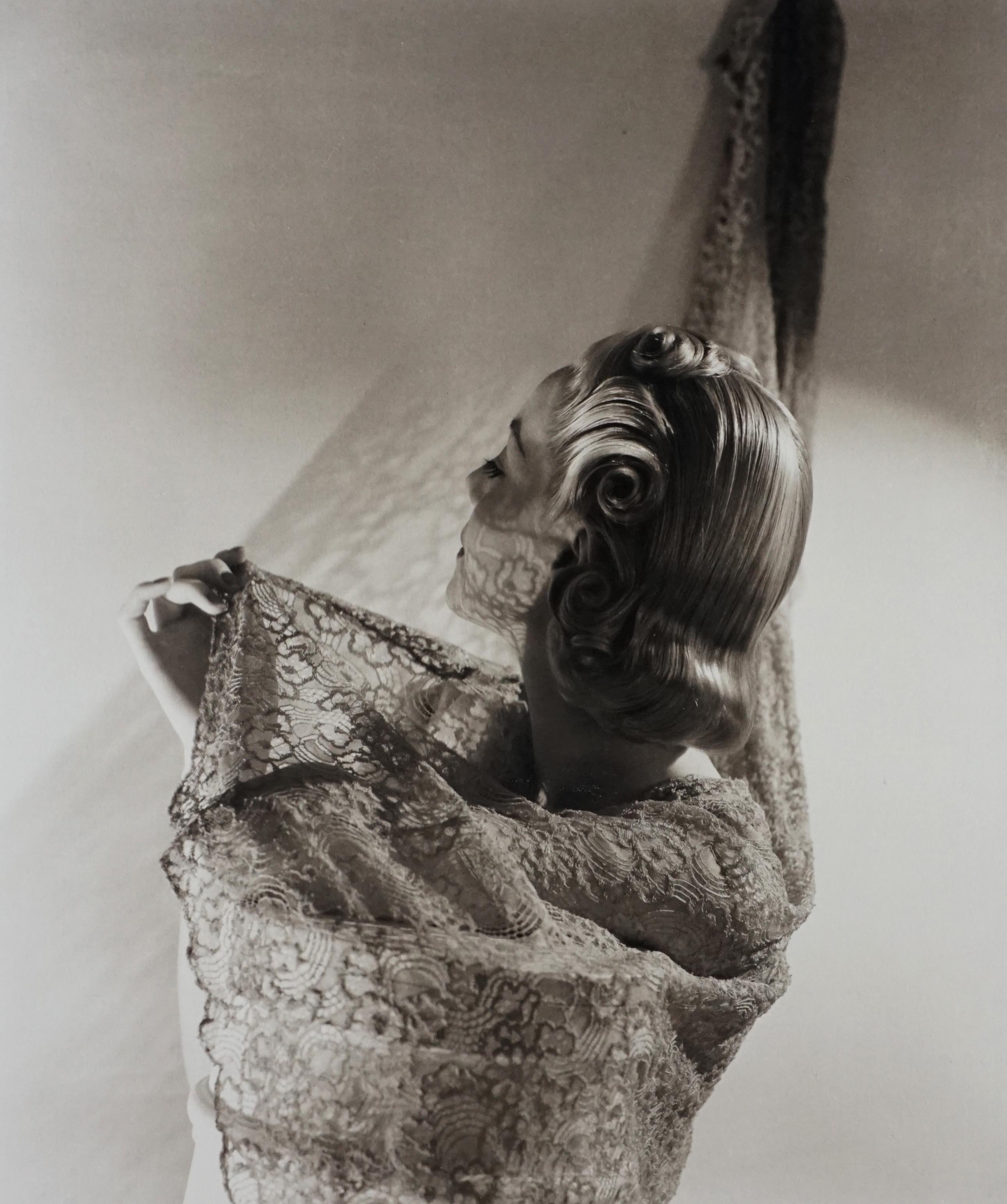 Horst P. Horst Black and White Photograph - Helen Bennett, Hair/Lace, 1935