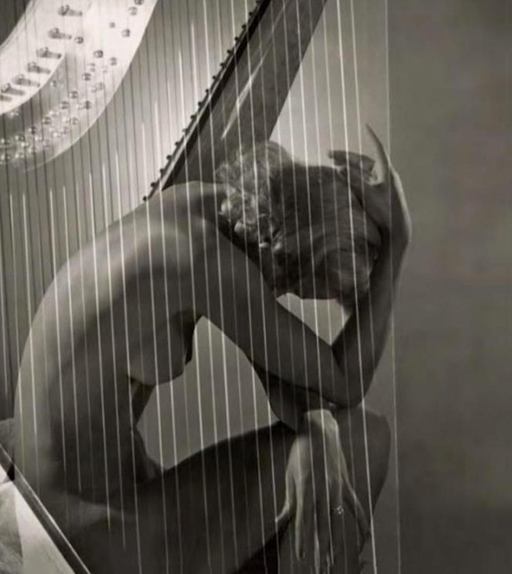 Lisa Fonssagrives-Penn mit Harfe. Paris, Silbergelatine-Druck. Später gedruckt. (Zeitgenössisch), Photograph, von Horst P. Horst
