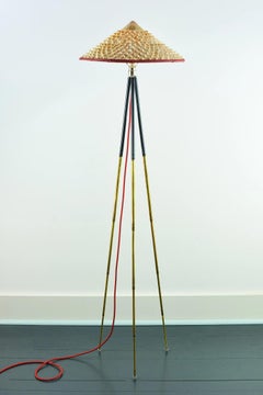 'Horst' Tripod Lamp in 2-Tone Brass with Red-Banded Shade by Christopher Tennant