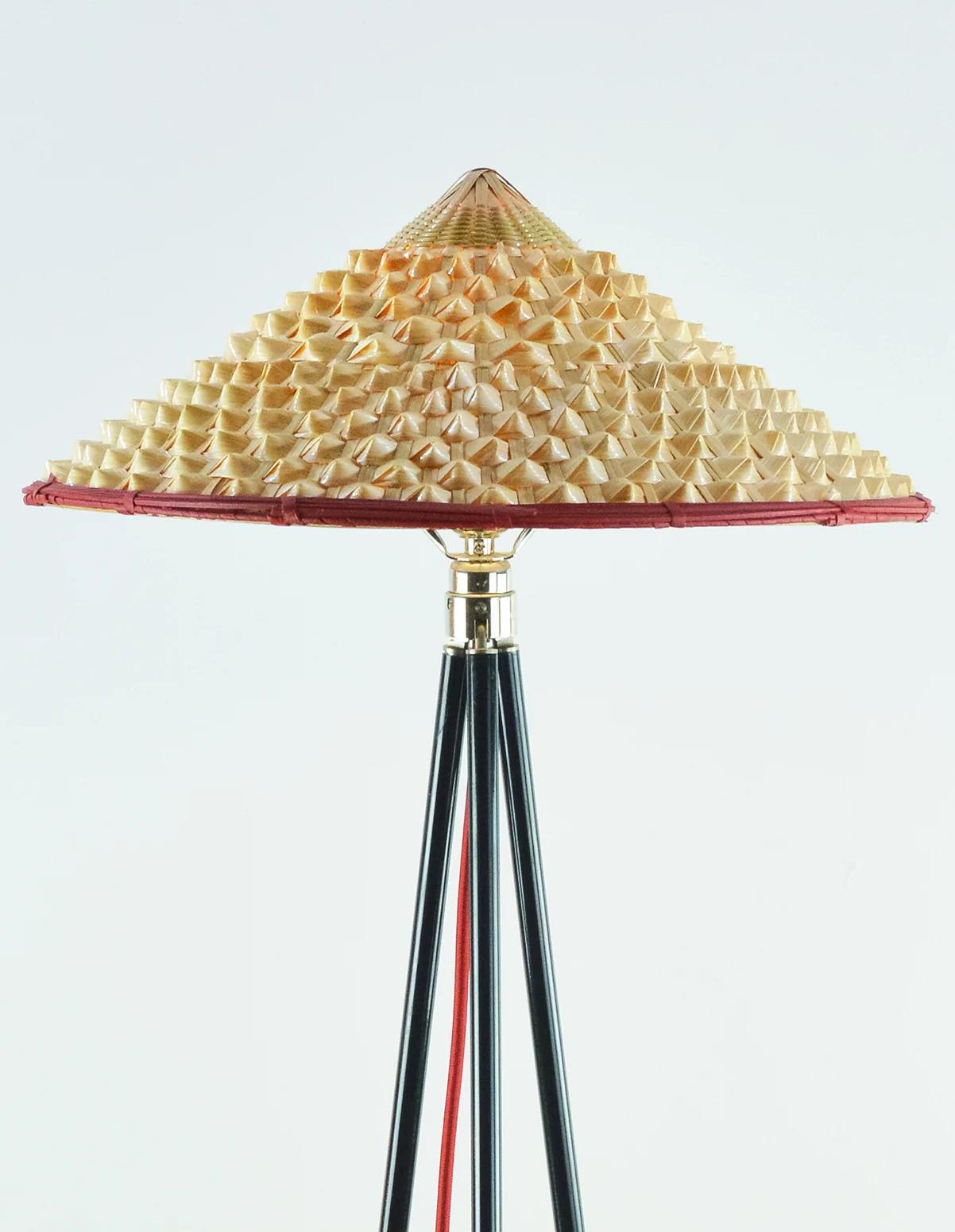 American 'Horst' Tripod Lamp in 2-Tone Brass with Red-Banded Shade by Christopher Tennant