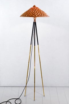 'Horst' Tripod Lamp in 2-Tone Brass with Woven Shade by Tennant New York