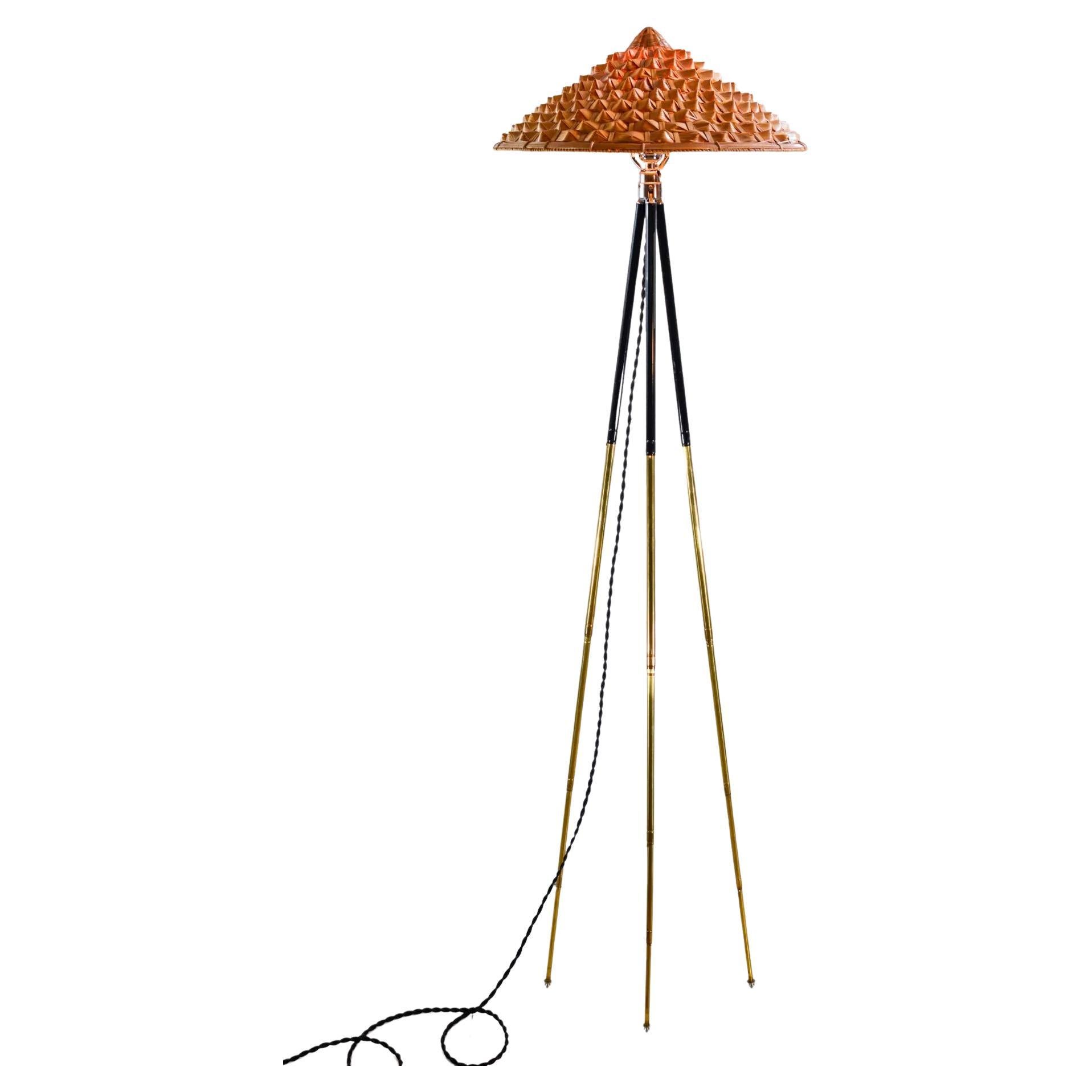 'Horst' Tripod Lamp in 2-Tone Brass with Woven Shade by Christopher Tennant