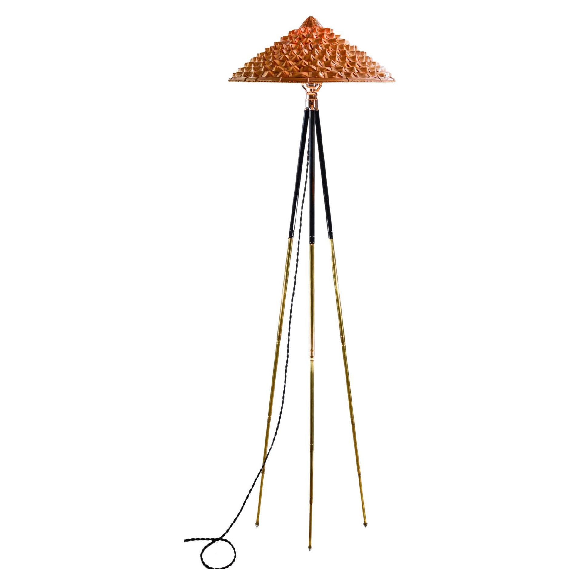 'Horst' Tripod Lamp in 2-Tone Brass with Woven Shade by Tennant New York