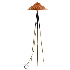 'Horst' Tripod Lamp in 2-Tone Brass with Woven Shade by Tennant New York