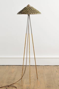'Horst' Tripod Lamp in Chrome and Brass with Hand-Painted Conical Shade