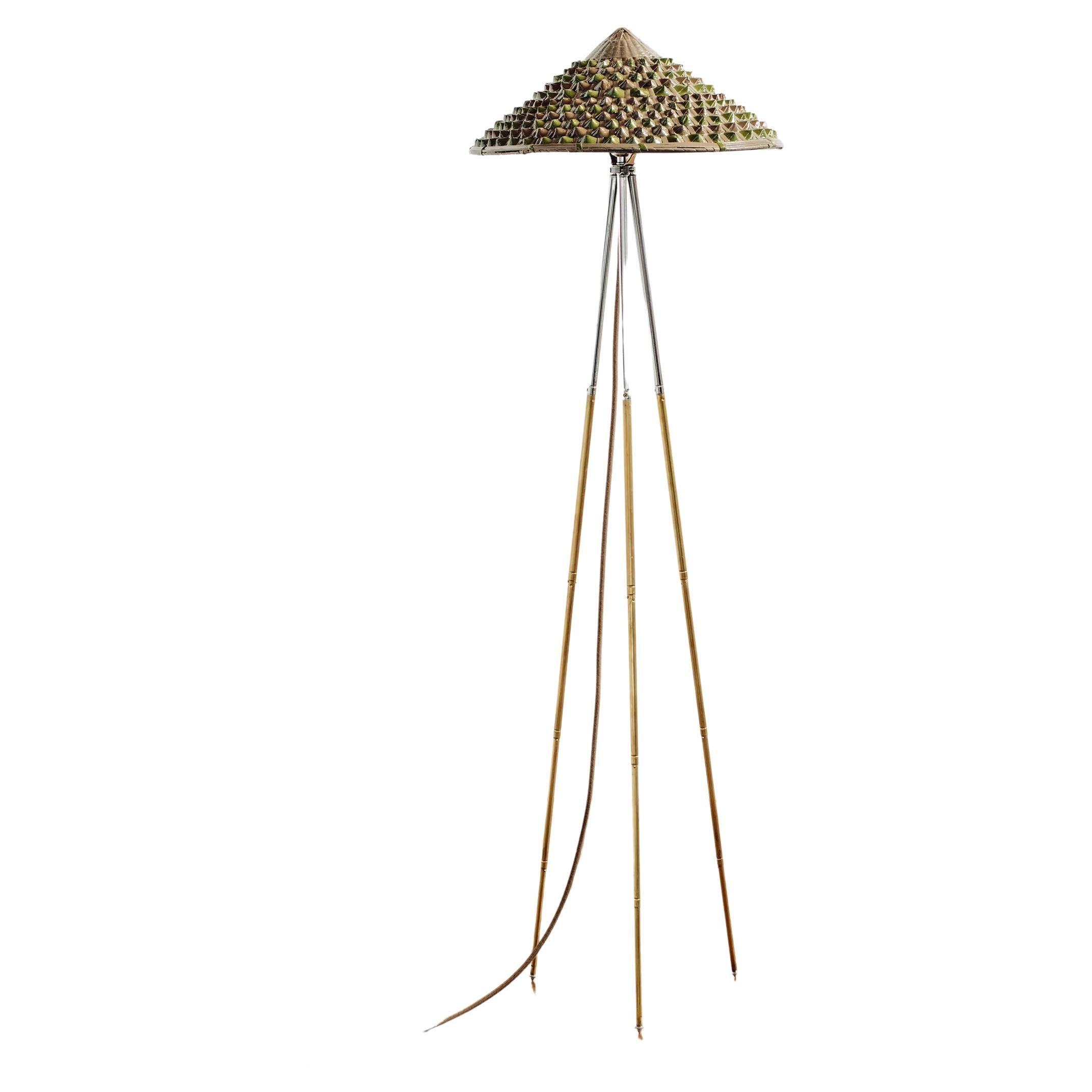 'Horst' Tripod Lamp in Chrome and Brass with Hand-Painted Conical Shade  For Sale