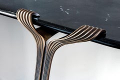 Horta Consle One Leg Contemporary Entry Table, a Nod to Art Deco, Marble, Bronze