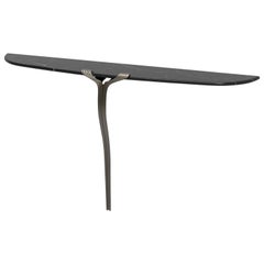 Horta Consle One Leg Contemporary Entry Table, a Nod to Art Deco, Marble, Bronze