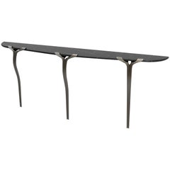 Horta Consle Three-Leg Contemporary Entry Table, a Nod to Art Deco Marble Bronze
