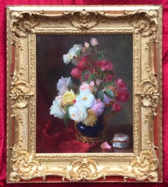Antique Still-Life With Roses and China Jewel Box