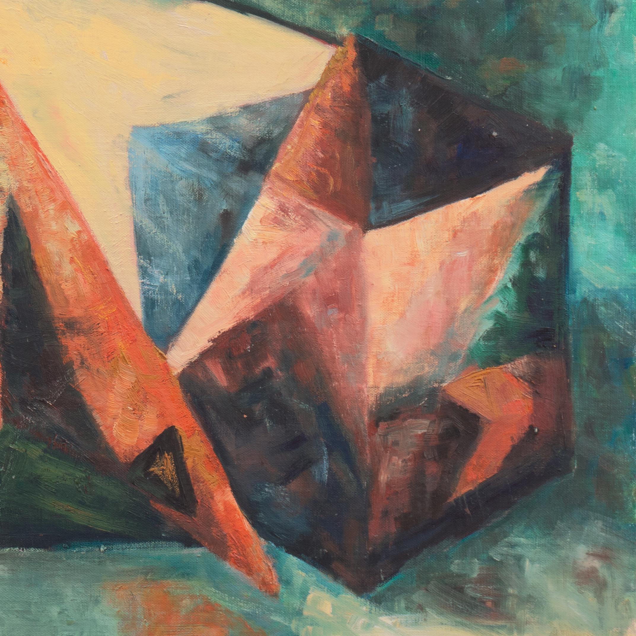 'Astratto in corallo e giada', Painters Eleven, Ontario, Olio modernista canadese - Painting di Hortense Mattice Gordon