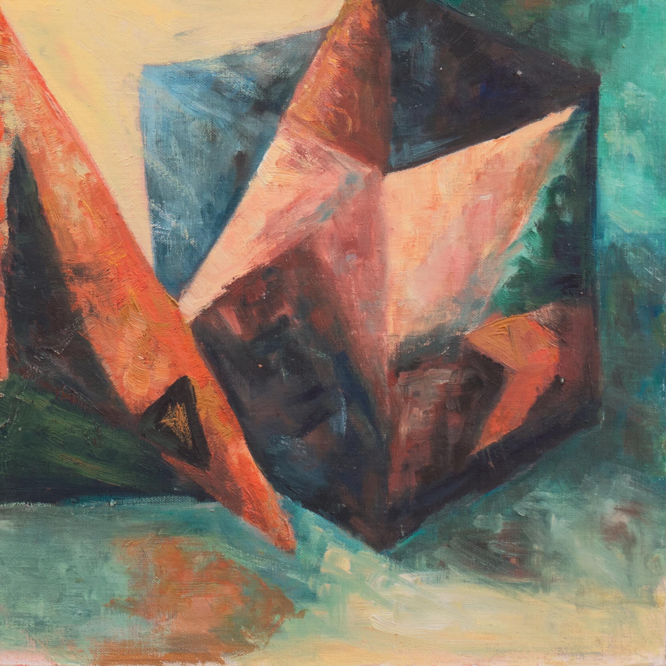 'Abstract in Coral and Jade', Painters Eleven, Ontario, Canadian Modernist Oil For Sale 2
