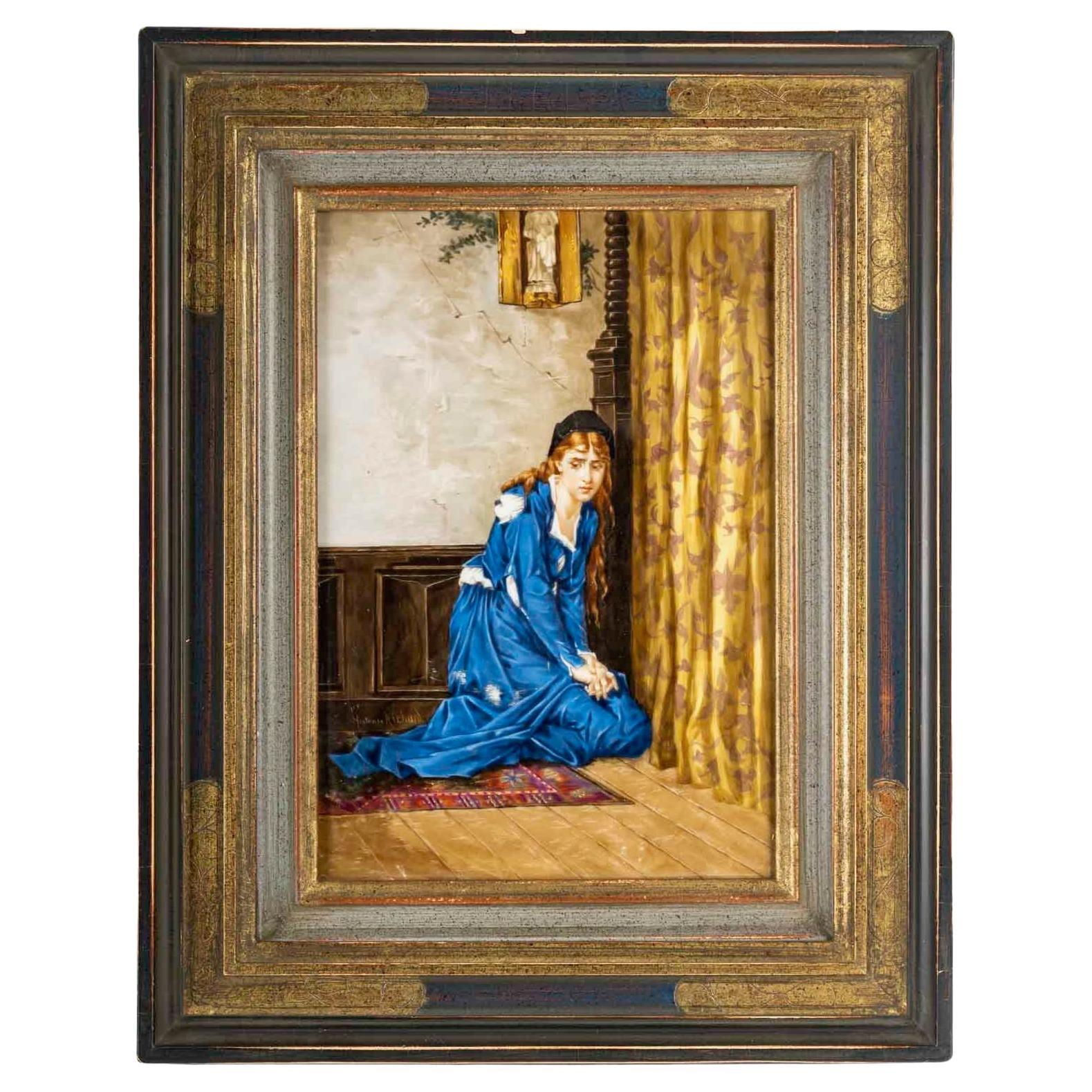 Hortense Richard (1858-1940) "Margherita di Faust", dipinto su porcellana, 1890 ca. in vendita