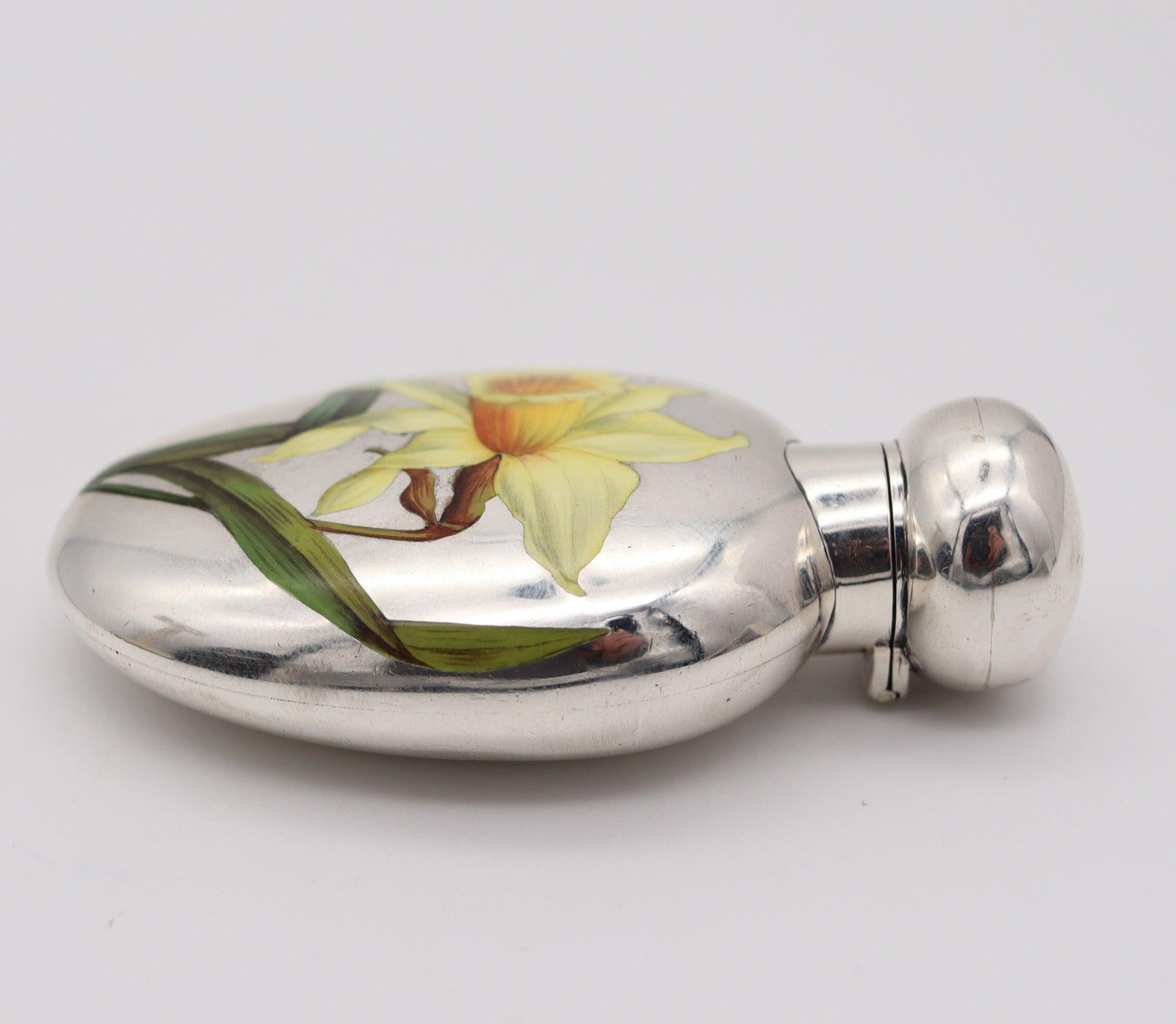 HORTON & ALLDAY 1890 Jugendstil emaillierte Parfümflasche in Sterling Silber (Art nouveau) im Angebot