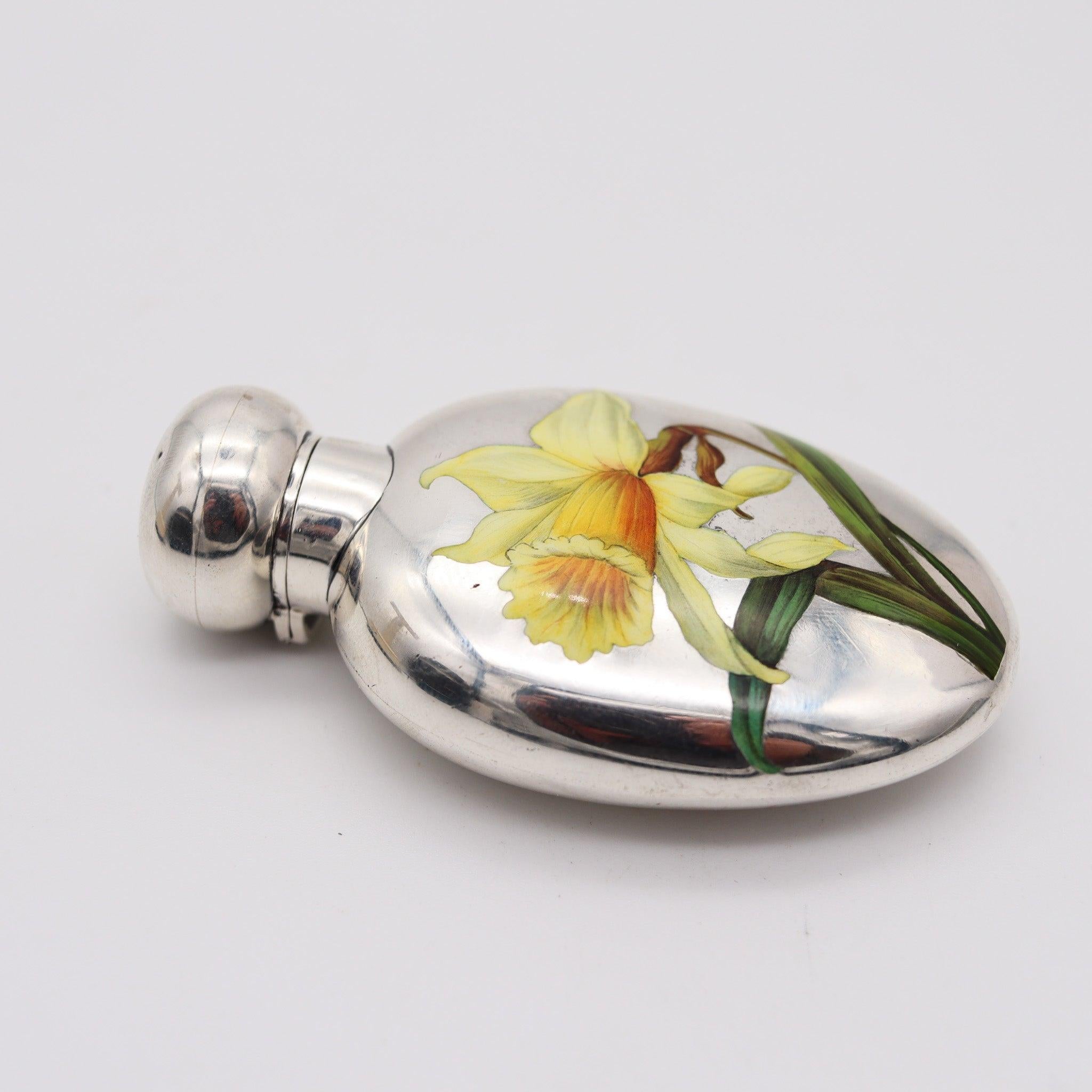 HORTON & ALLDAY 1890 Jugendstil emaillierte Parfümflasche in Sterling Silber (Englisch) im Angebot