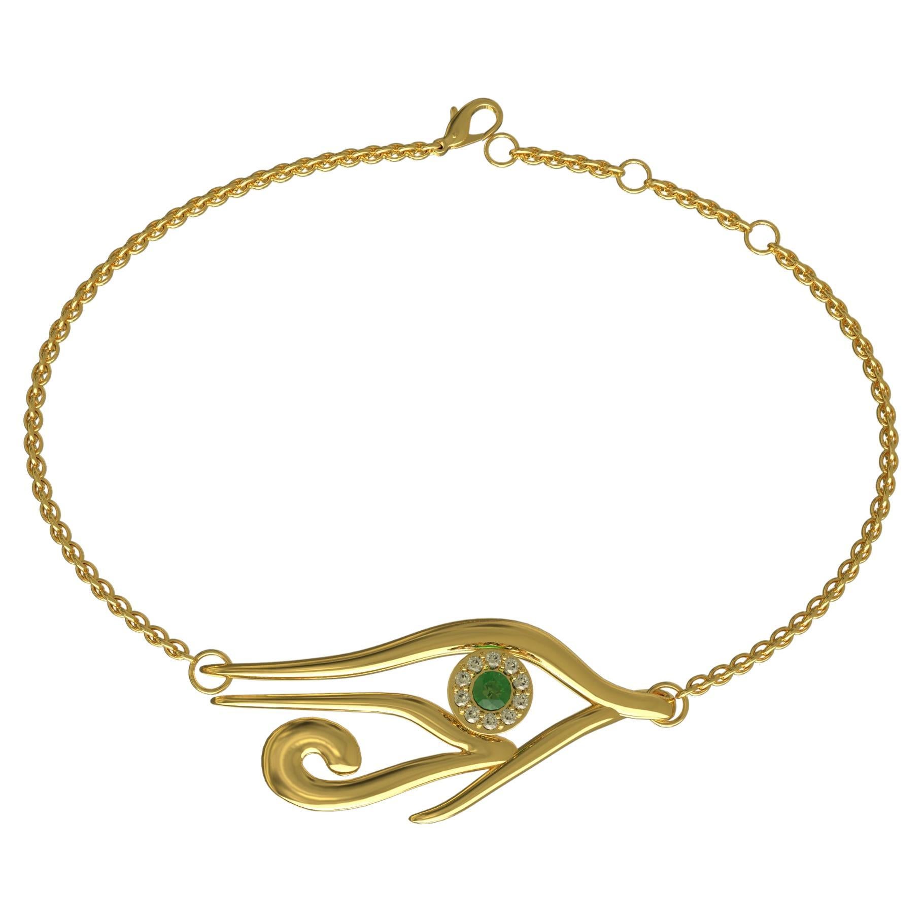 Bracelet Horus en or 18 carats avec émeraudes et diamants