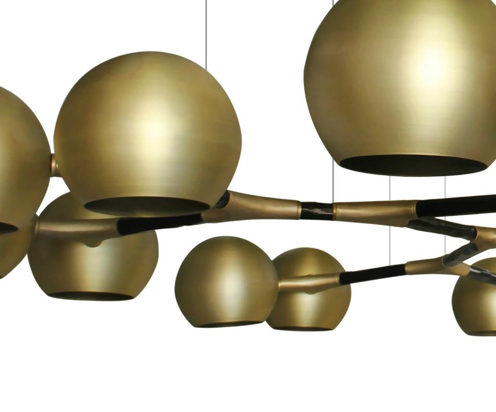 Portuguese Horus Suspension Light in Matte Brass with Black Lacquered Detail For Sale