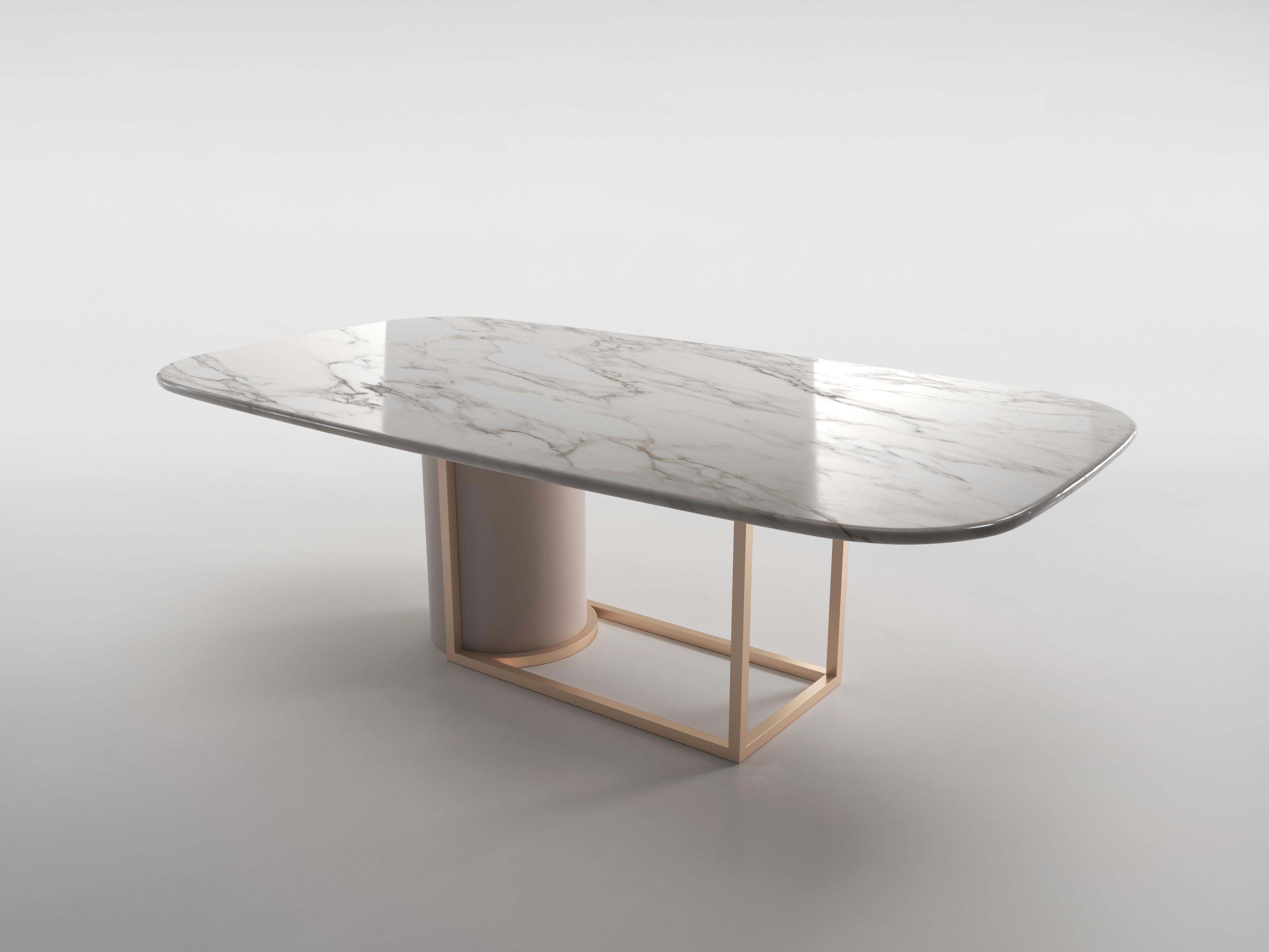 Moderne Table de salle à manger contemporaine Horus avec plateau en marbre en vente
