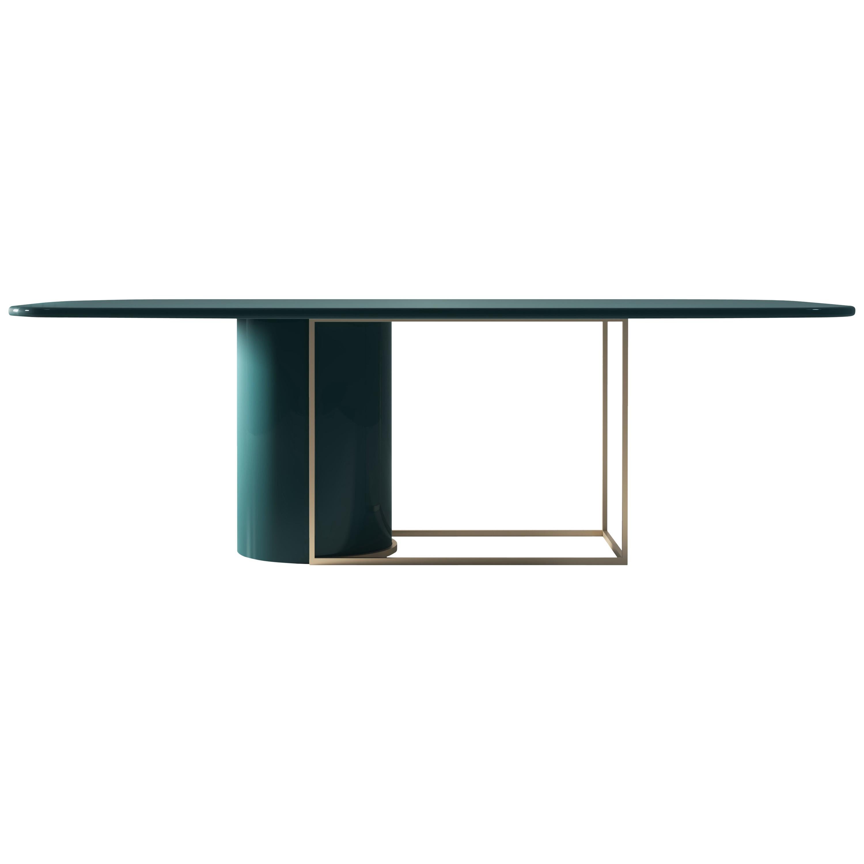 Horus Contemporary Dining Table in Matte Lacquered Wood and Metal For Sale
