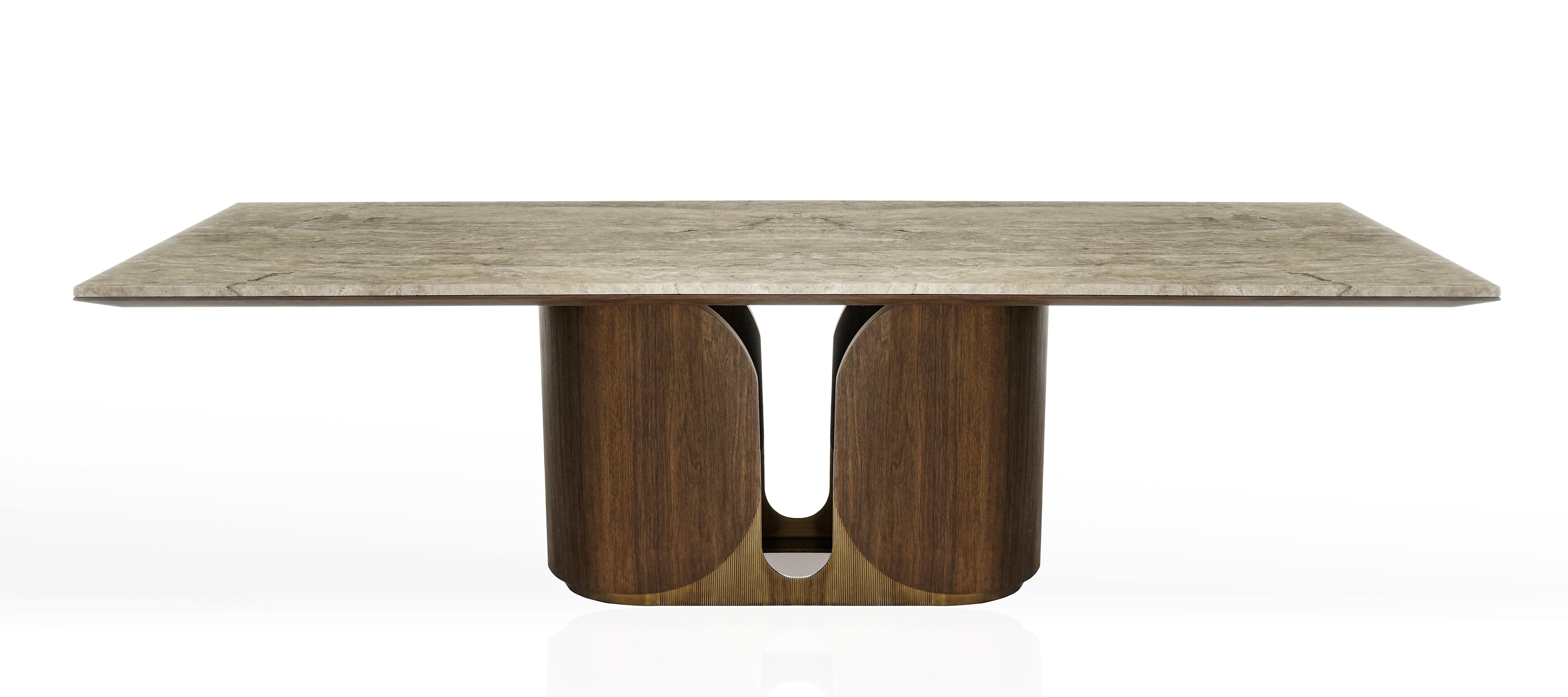 Horus Table Contemporary Dining Table In Aged Brass Base And