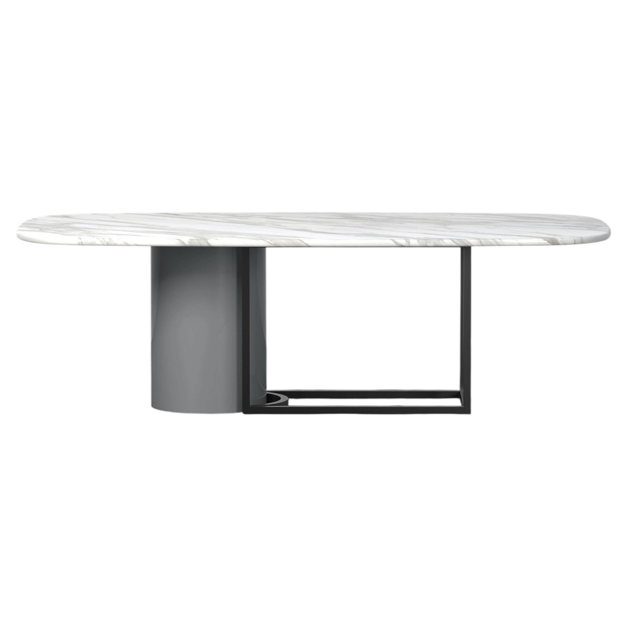 Mesa de comedor Horus de mármol blanco, hecha a mano en Italia en venta