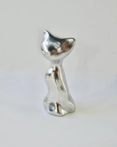 Sculpture de chat de bureau stylisée en aluminium coulé poli de Hoselton, Canada