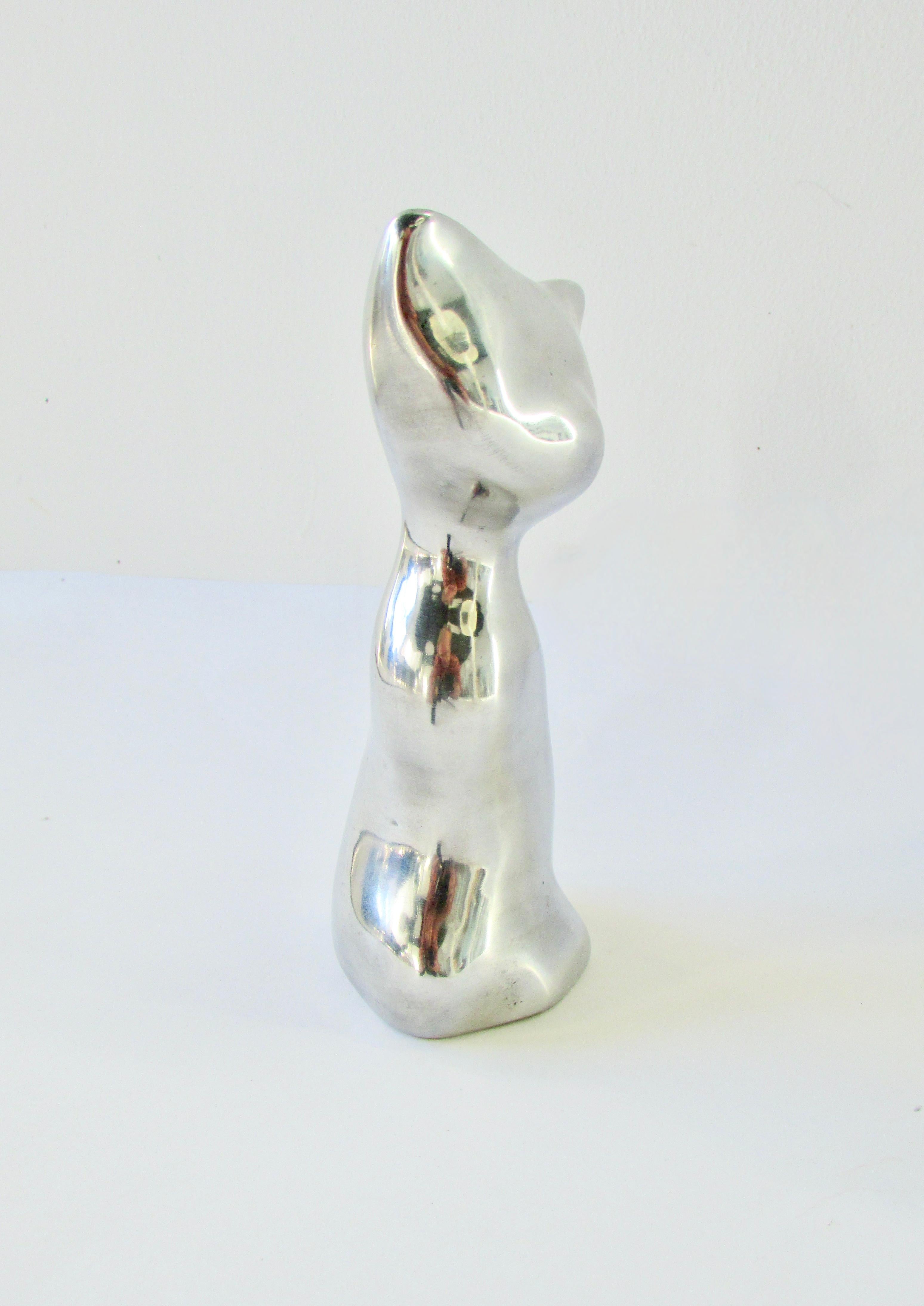 Canadian Hoselton Canada stylized polished cast aluminum desk top cat sculpture For Sale