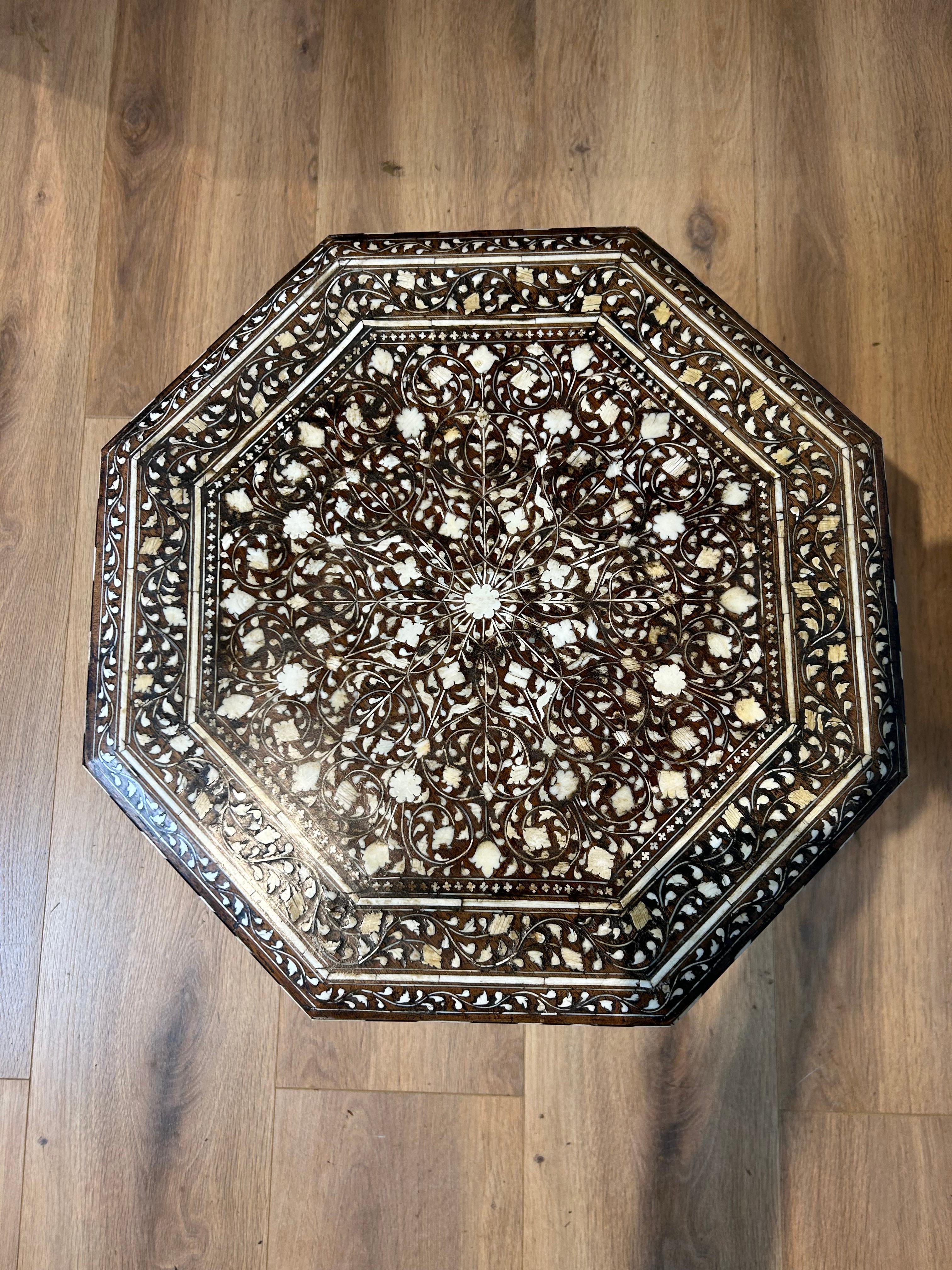 Moorish Hoshiapur Anglo Indian Profusely Inlaid Octagonal Table c1880