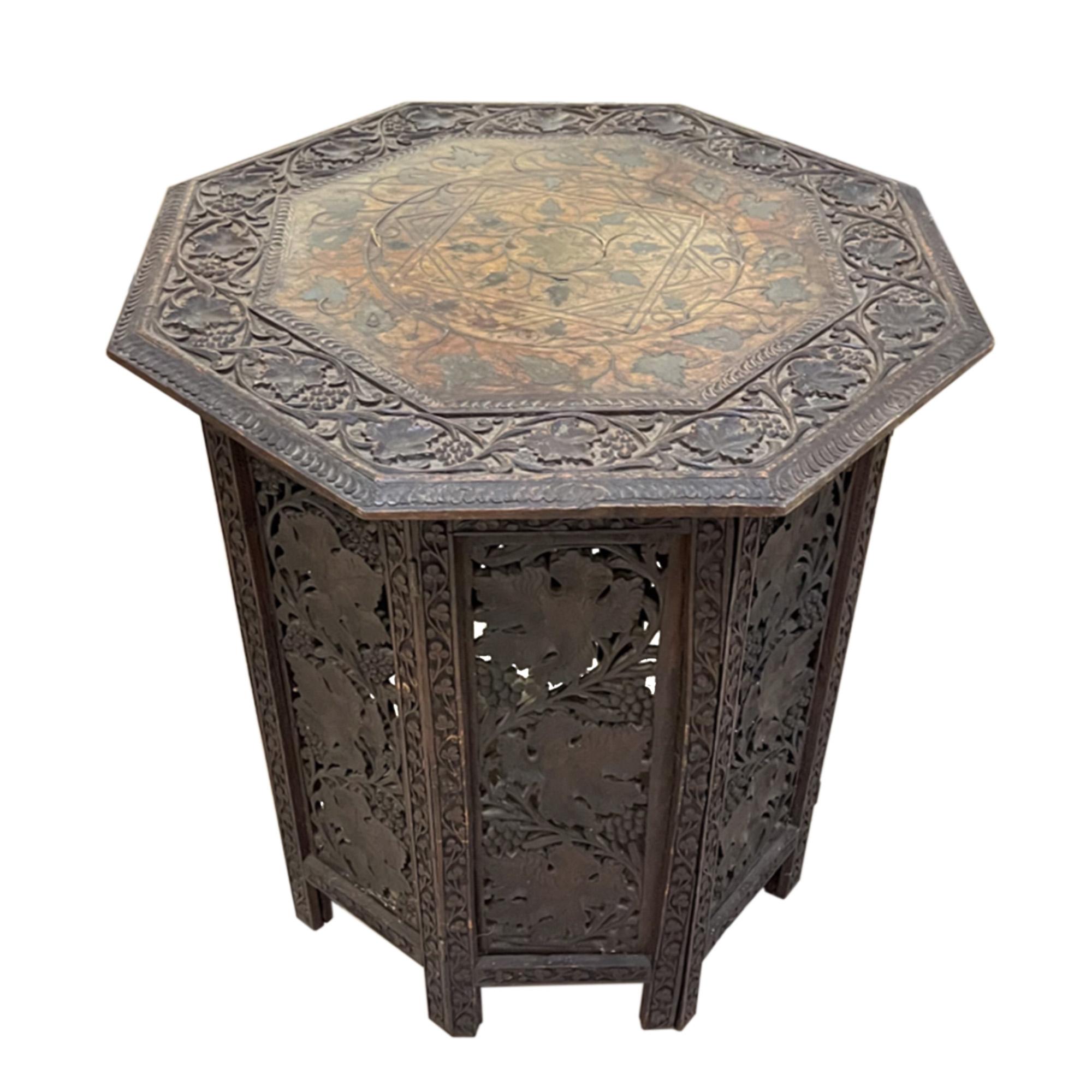 Anglo-Indian Hoshiarpur Early 20th Century Octagonal Occasional Table, Brass Inlay