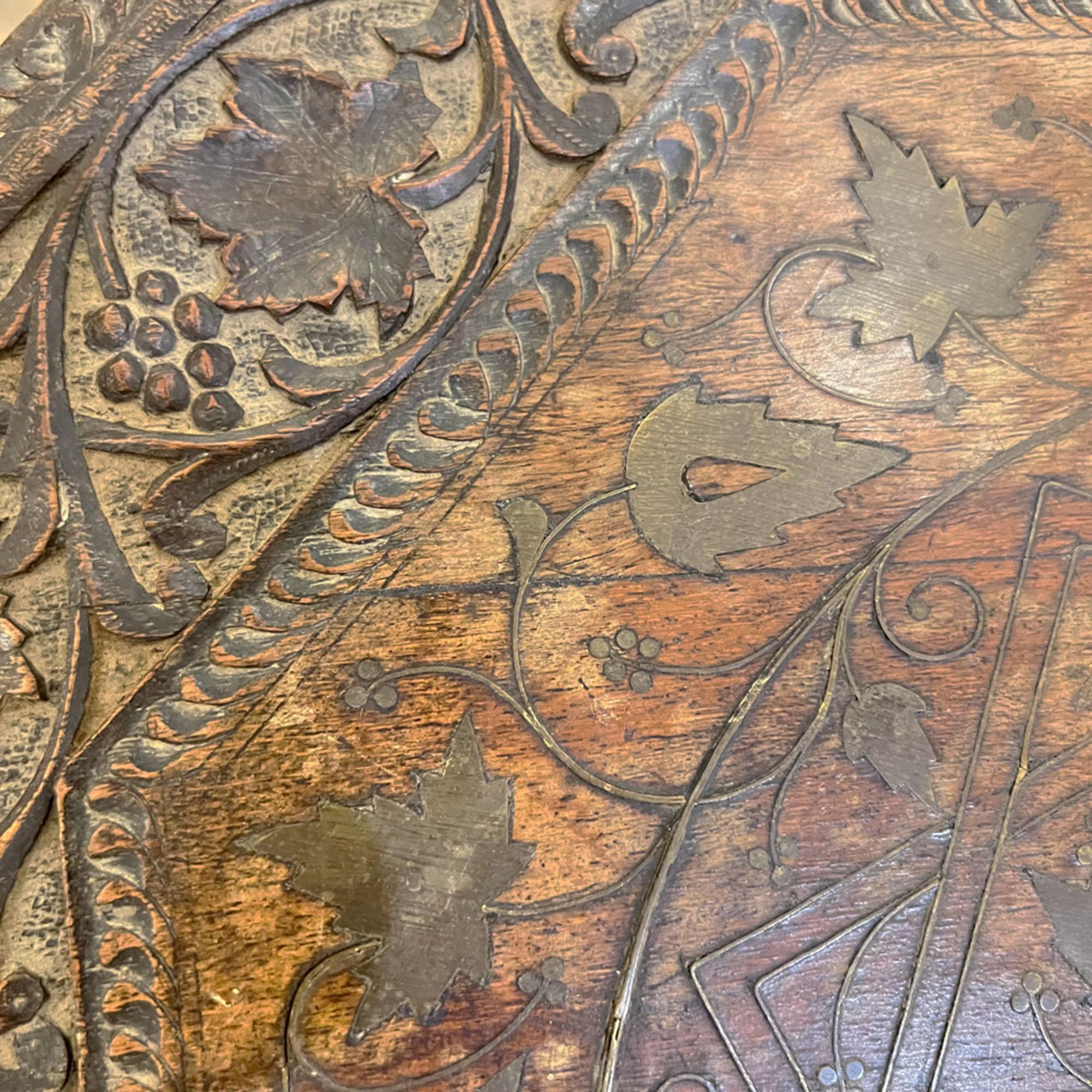 Hand-Carved Hoshiarpur Early 20th Century Octagonal Occasional Table, Brass Inlay
