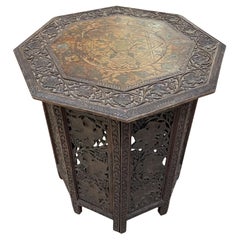 Hoshiarpur Early 20th Century Octagonal Occasional Table, Brass Inlay