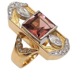 Hoshifumiko Tourmaline Diamond Platinum K18 Art Deco Cocktail Ring