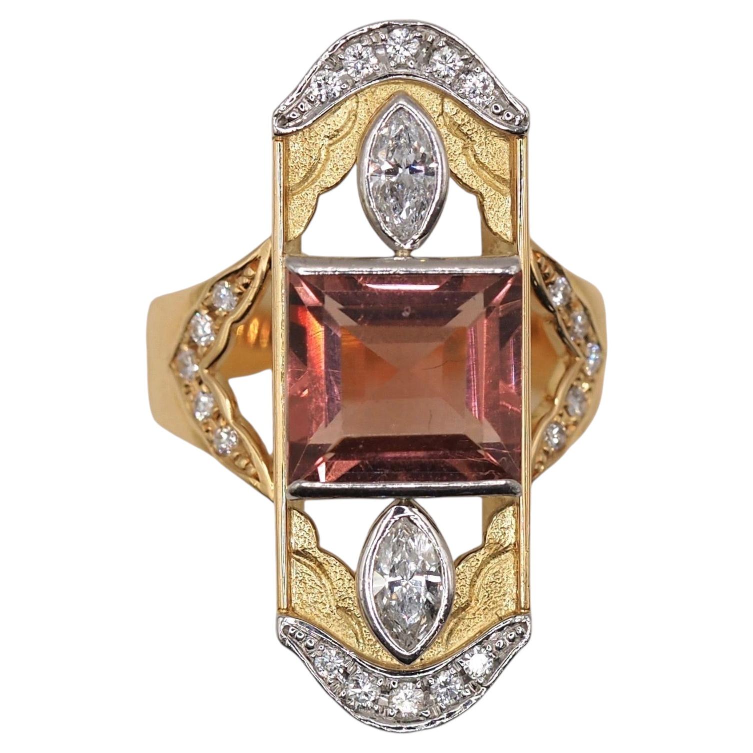 Hoshifumiko Tourmaline Diamond Platinum K18 Art Deco Cocktail Ring