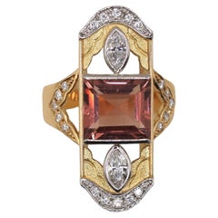 Hoshifumiko Tourmaline Diamond Platinum K18 Art Deco Cocktail Ring