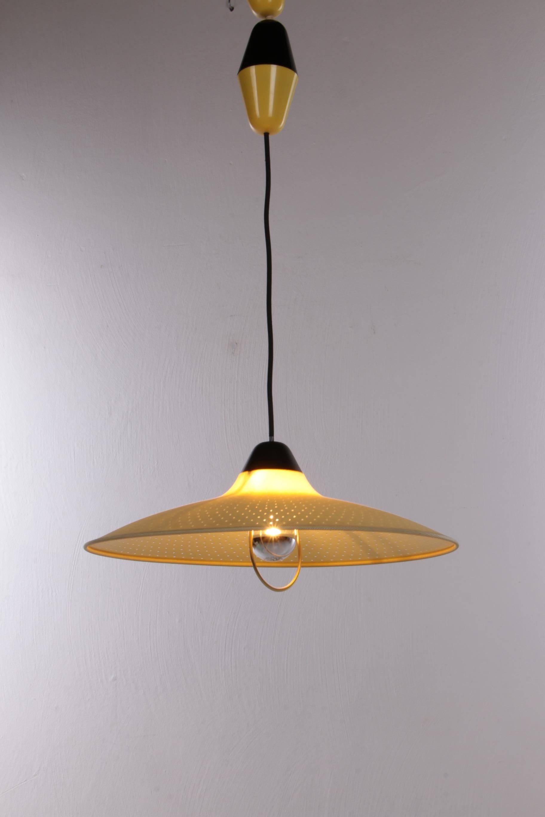 Mid-Century Modern Hoso Leuchten Yellow Hanging Lamp Made Very Rare by Bauhaus, Germany