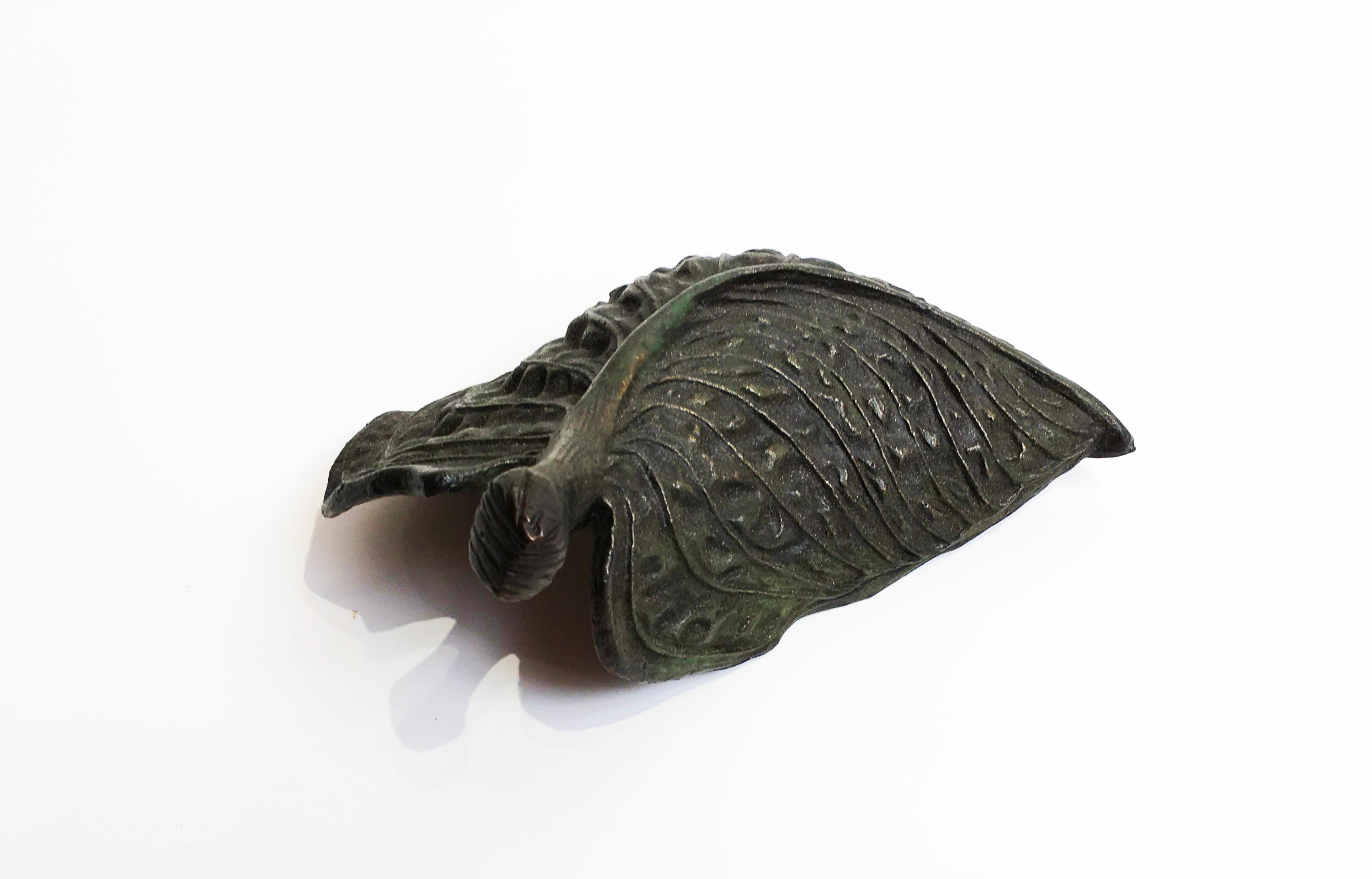 Modern Hosta Leaf, Small Scale Cast Bronze Botanical Sculpture with Subtle Patina