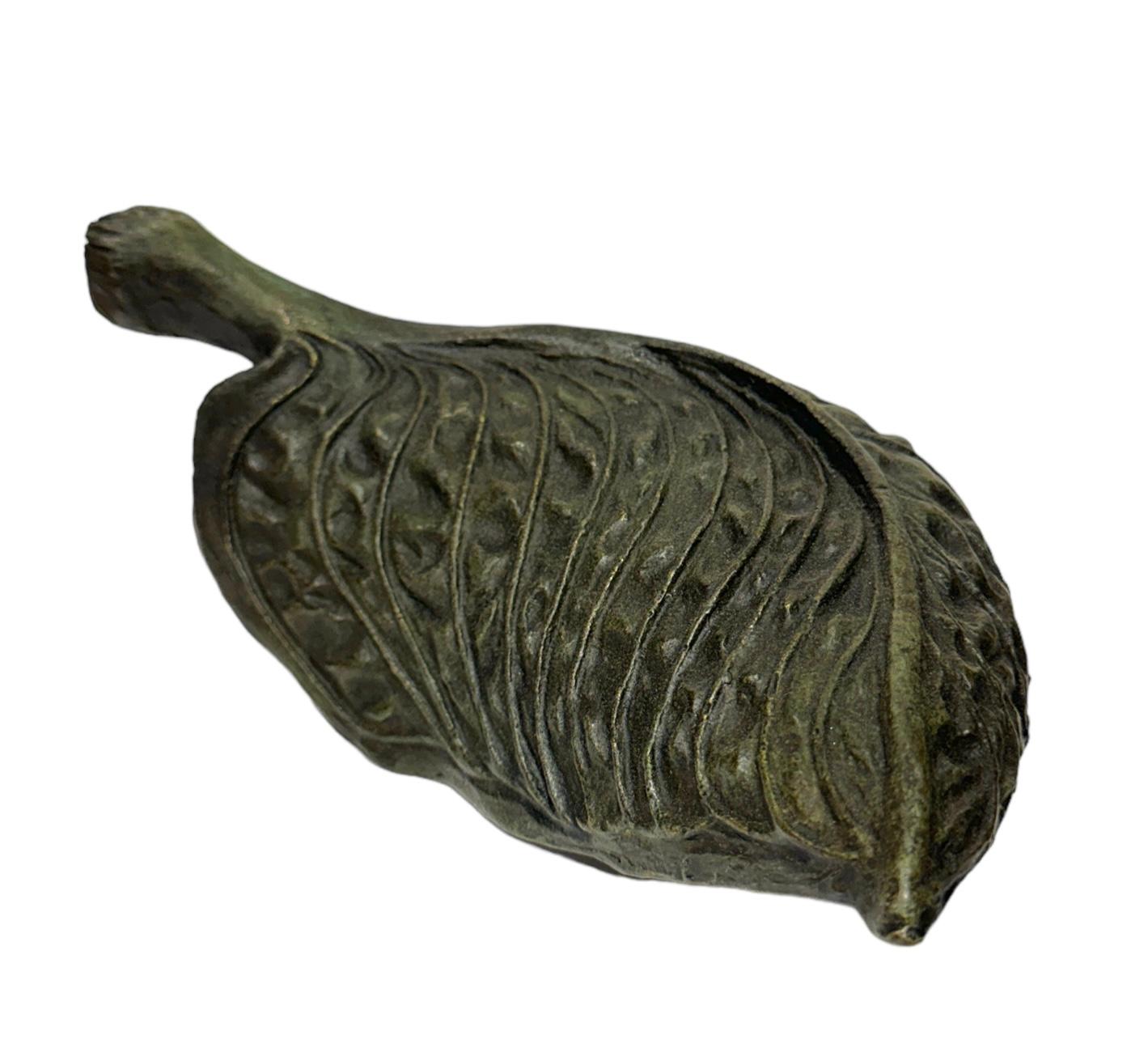 American Hosta Leaf, Small Scale Cast Bronze Botanical Sculpture with Subtle Patina For Sale