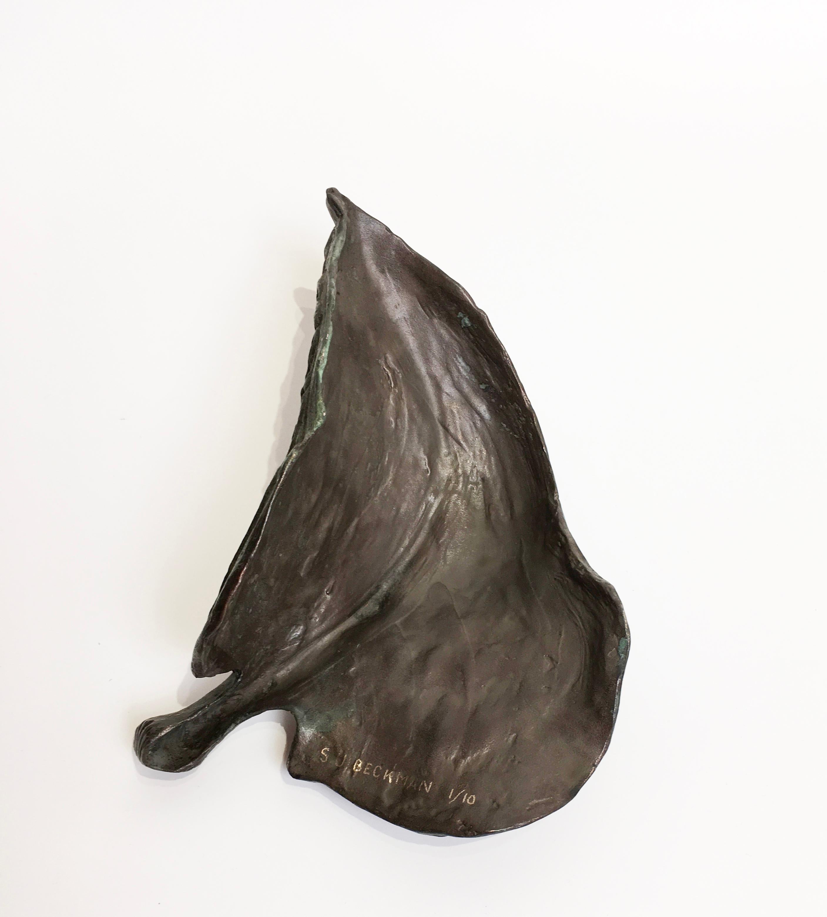 Contemporary Hosta Leaf, Small Scale Cast Bronze Botanical Sculpture with Subtle Patina