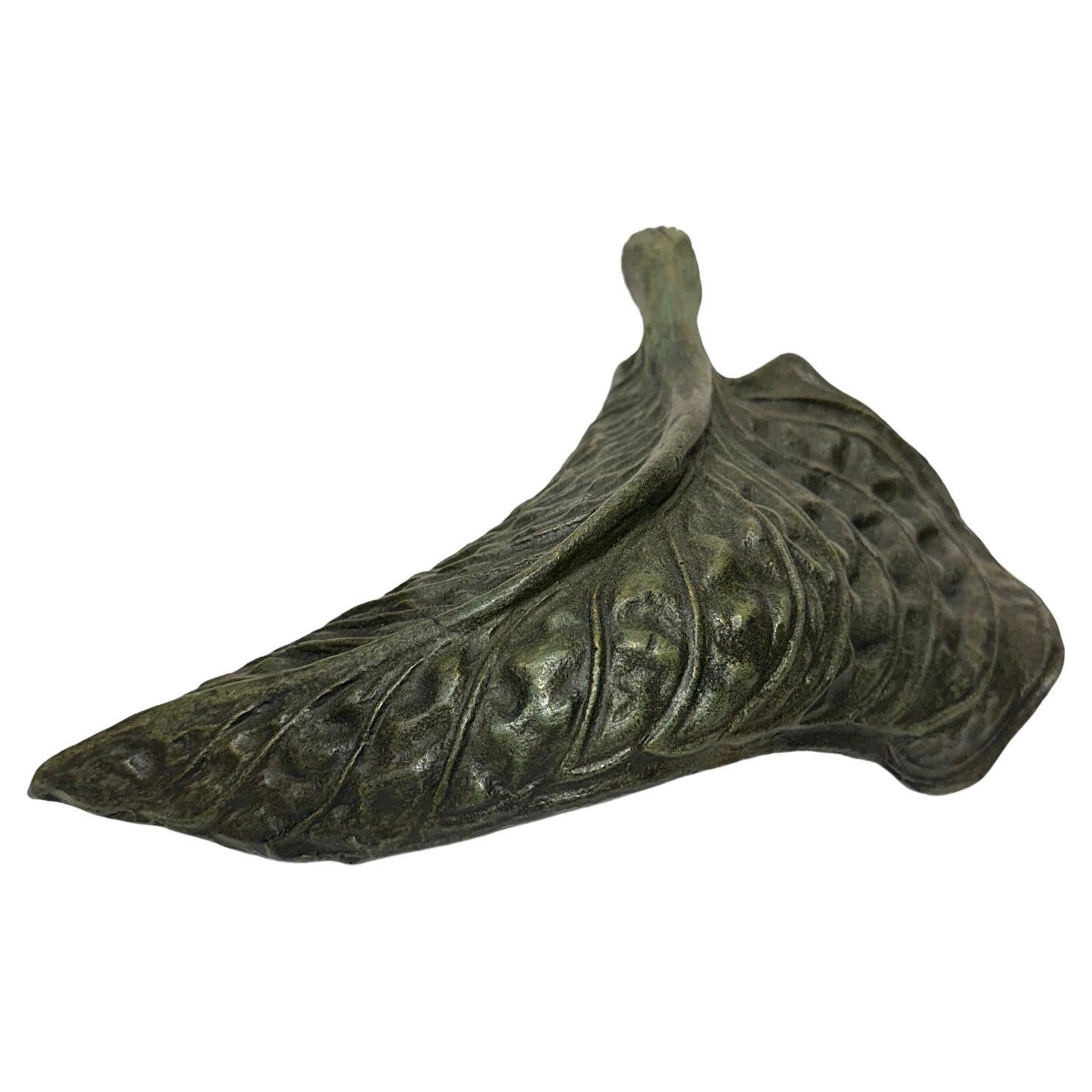 Hosta Leaf, Small Scale Cast Bronze Botanical Sculpture with Subtle Patina For Sale