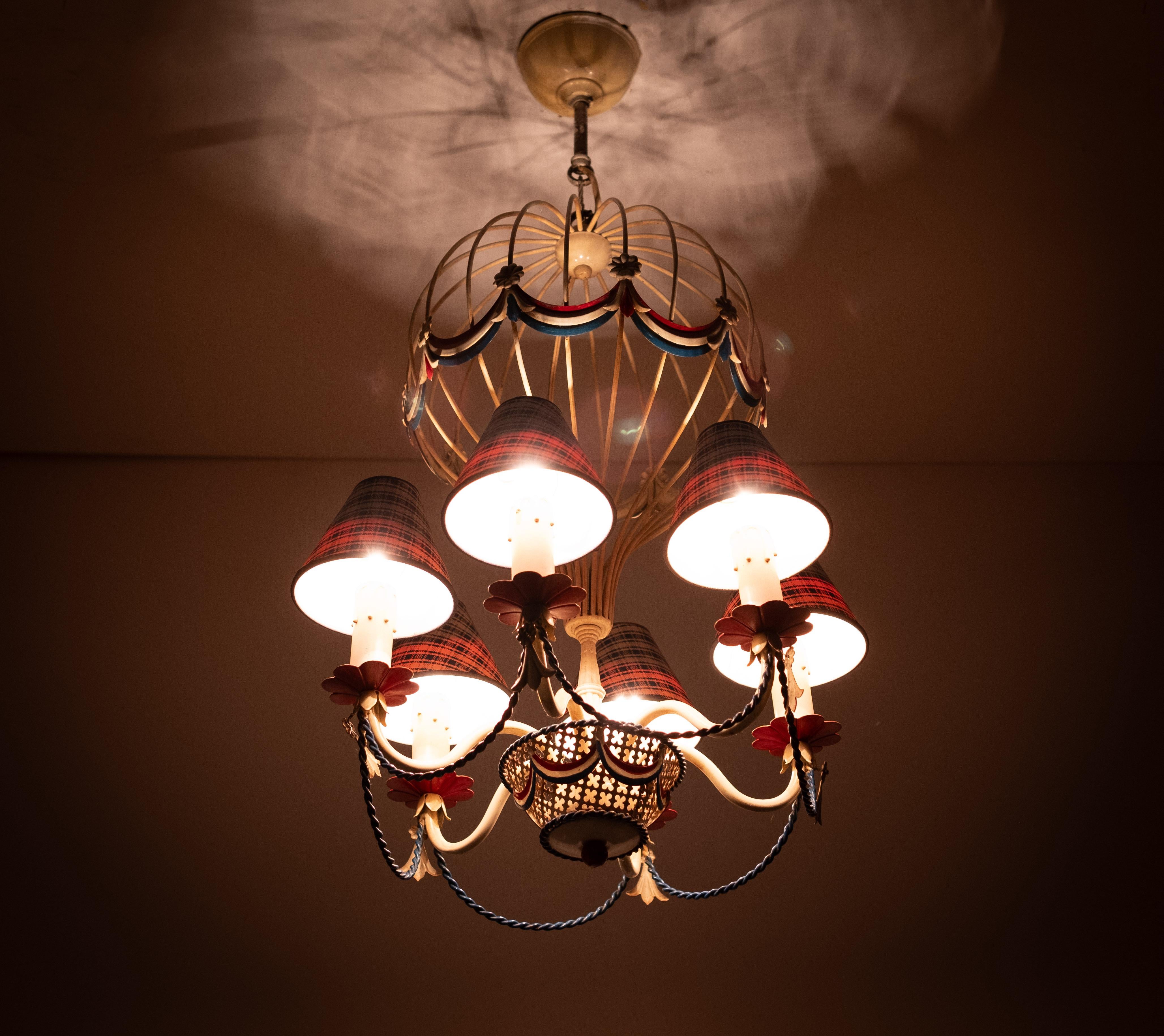 Hot Air balloon Chandelier  Flag Tole  1950s France 4