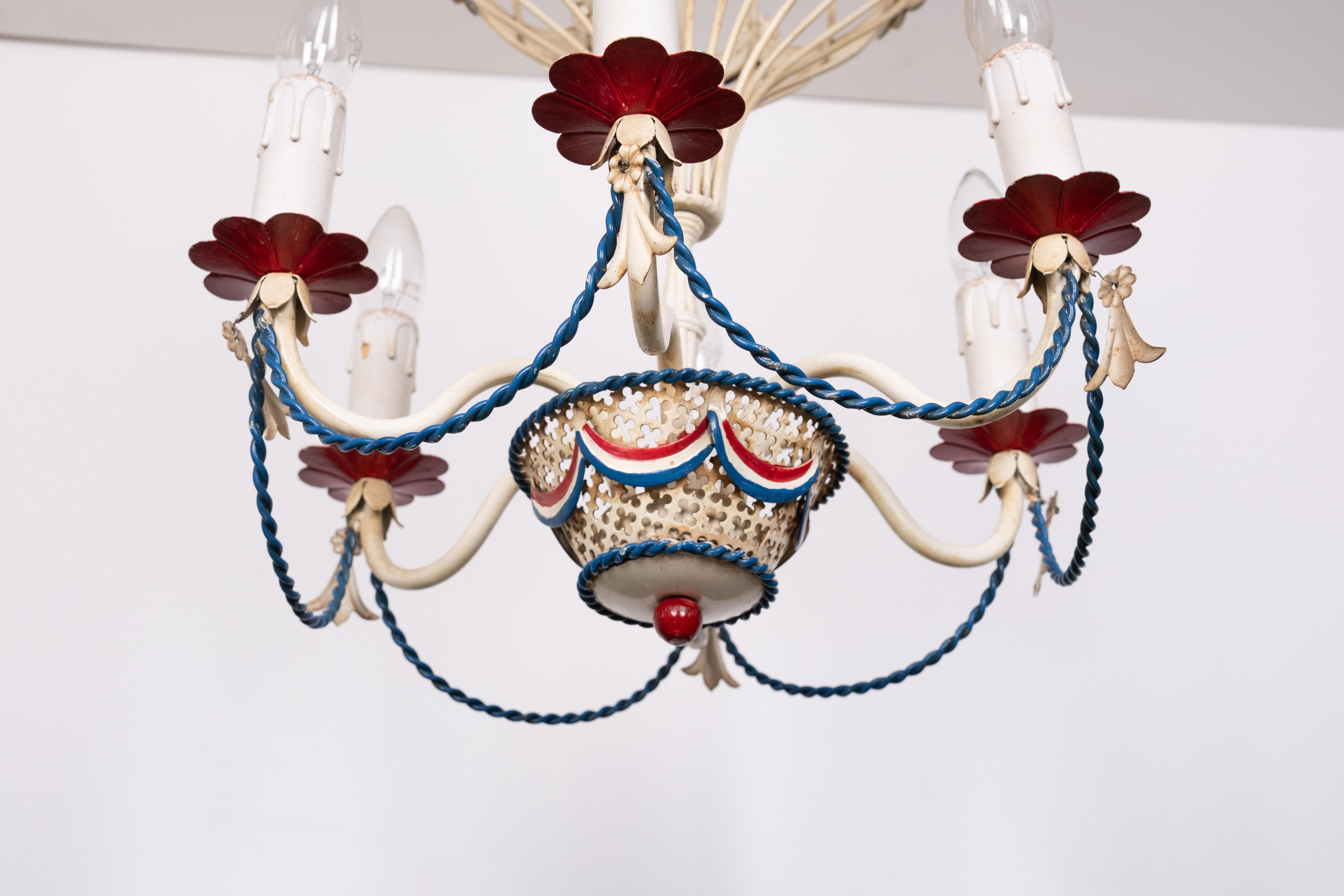 Romantic Hot Air balloon Chandelier  Flag Tole  1950s France